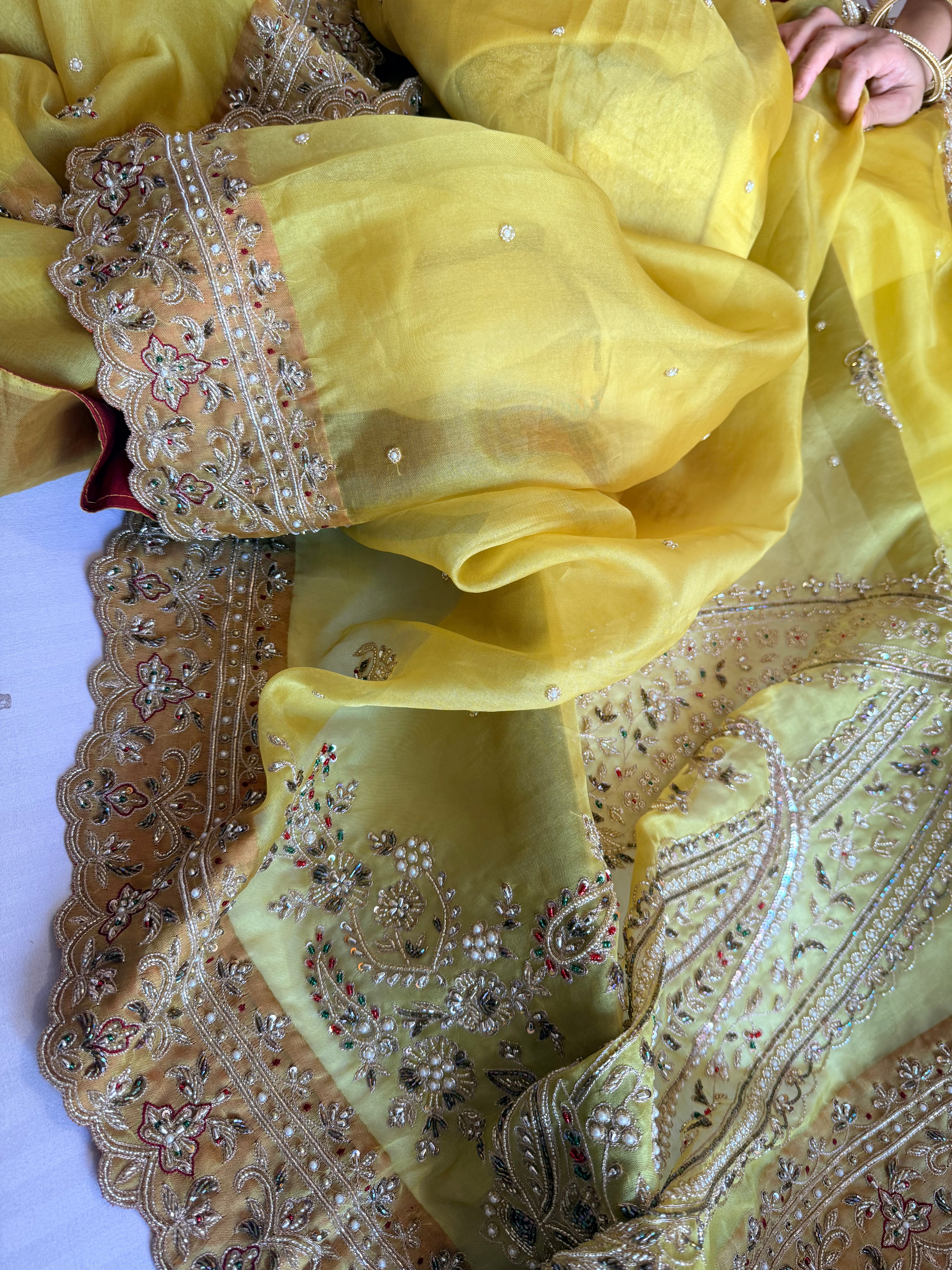Mummy ki purani wali saree edit - Pineapple yellow kora silk kadhwa hand embroidered saree