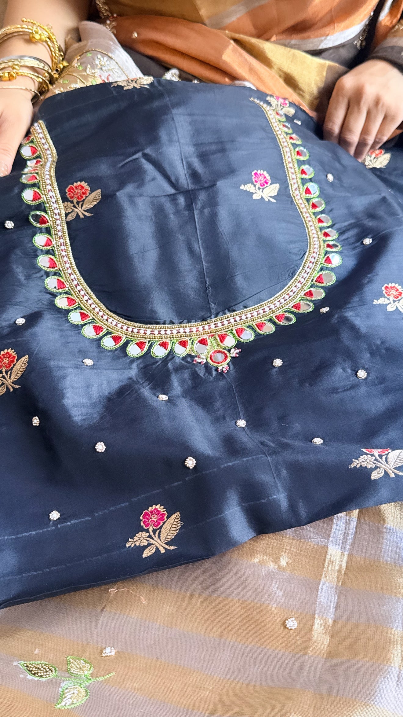 Kanjivaram banarasi tissue silk hand embroidered kadhwa saree with katan silk blouse