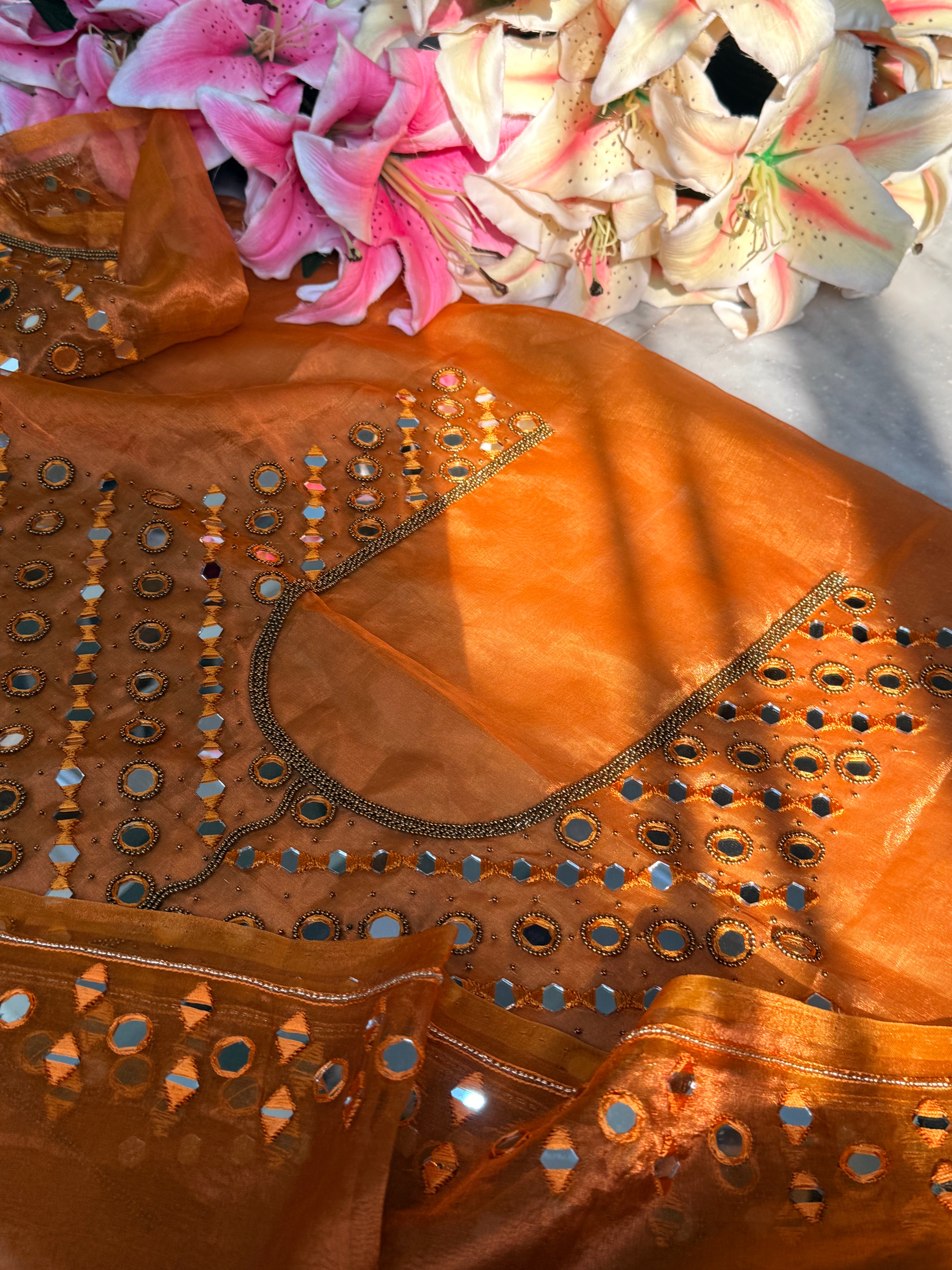 Sheesha wali saree - Haldi mustard tissue silk murror work hand embroidered saree