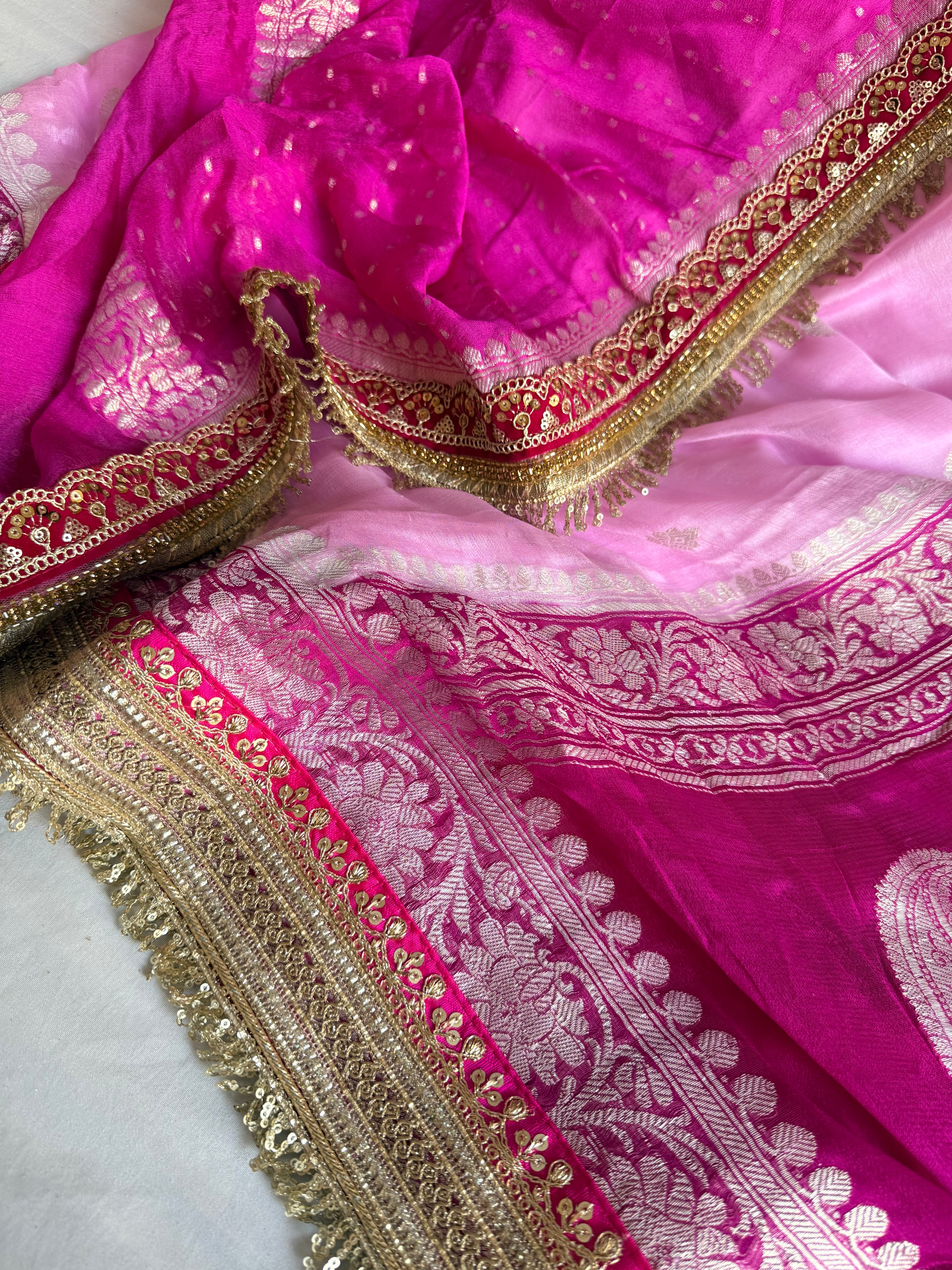 Sridevi edit - Chiffon banarasi gorgette chap dye kadhwa saree duppata set