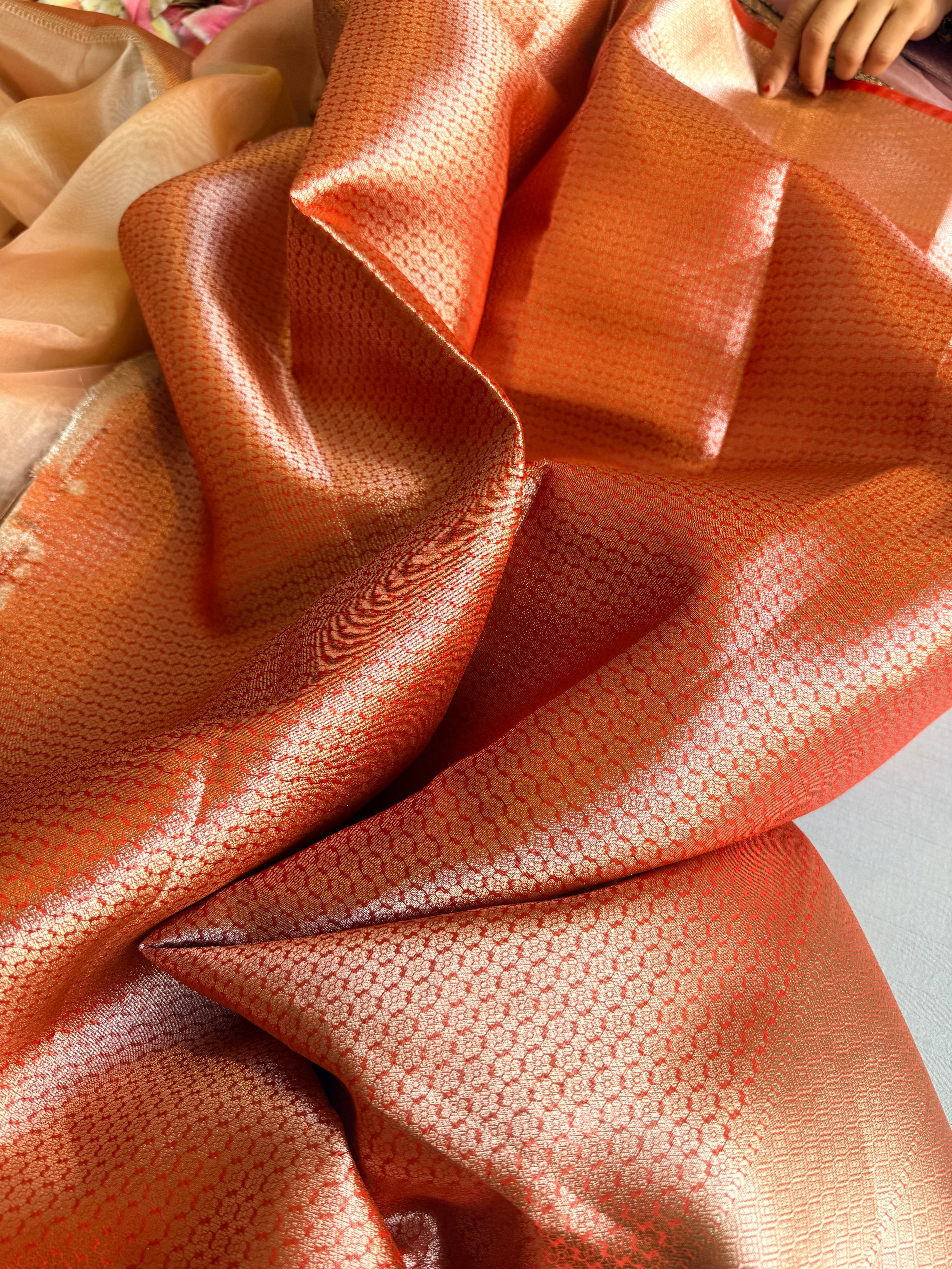 Banarasi kora silk rainbow dyed kadhwa saree with gotapatti work