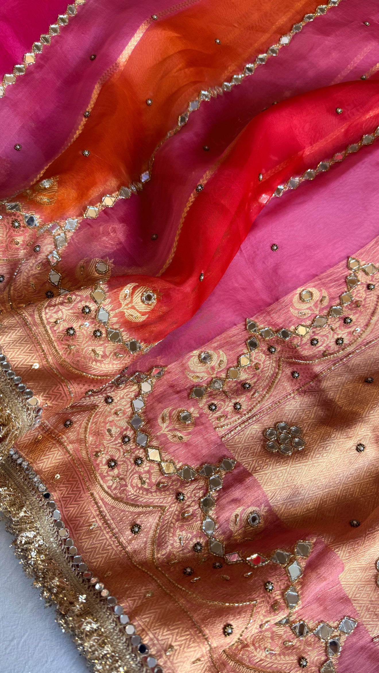 Rang birangi 2.0 - Kora silk mirrorwork hand embroidered rangkaat saree