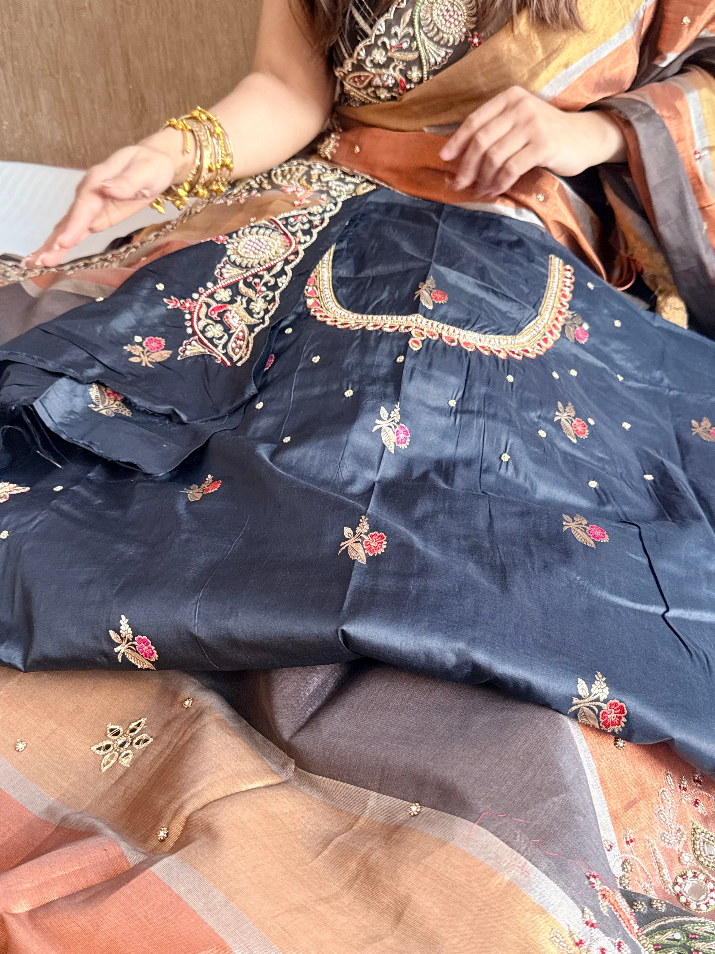 Kanjivaram banarasi tissue silk hand embroidered kadhwa saree with katan silk blouse