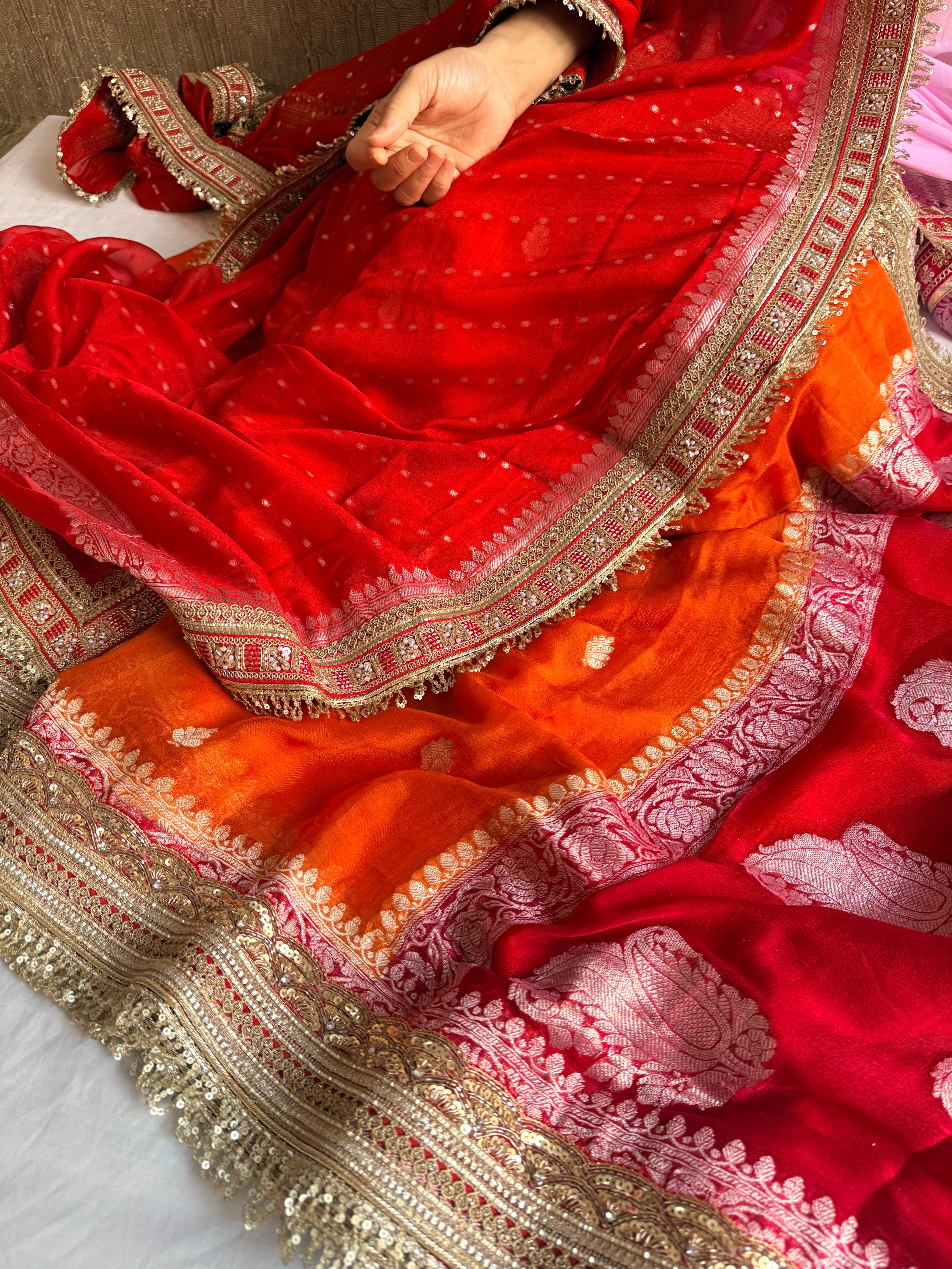 Sridevi edit - Chiffon banarasi gorgette chap dye kadhwa saree duppata set