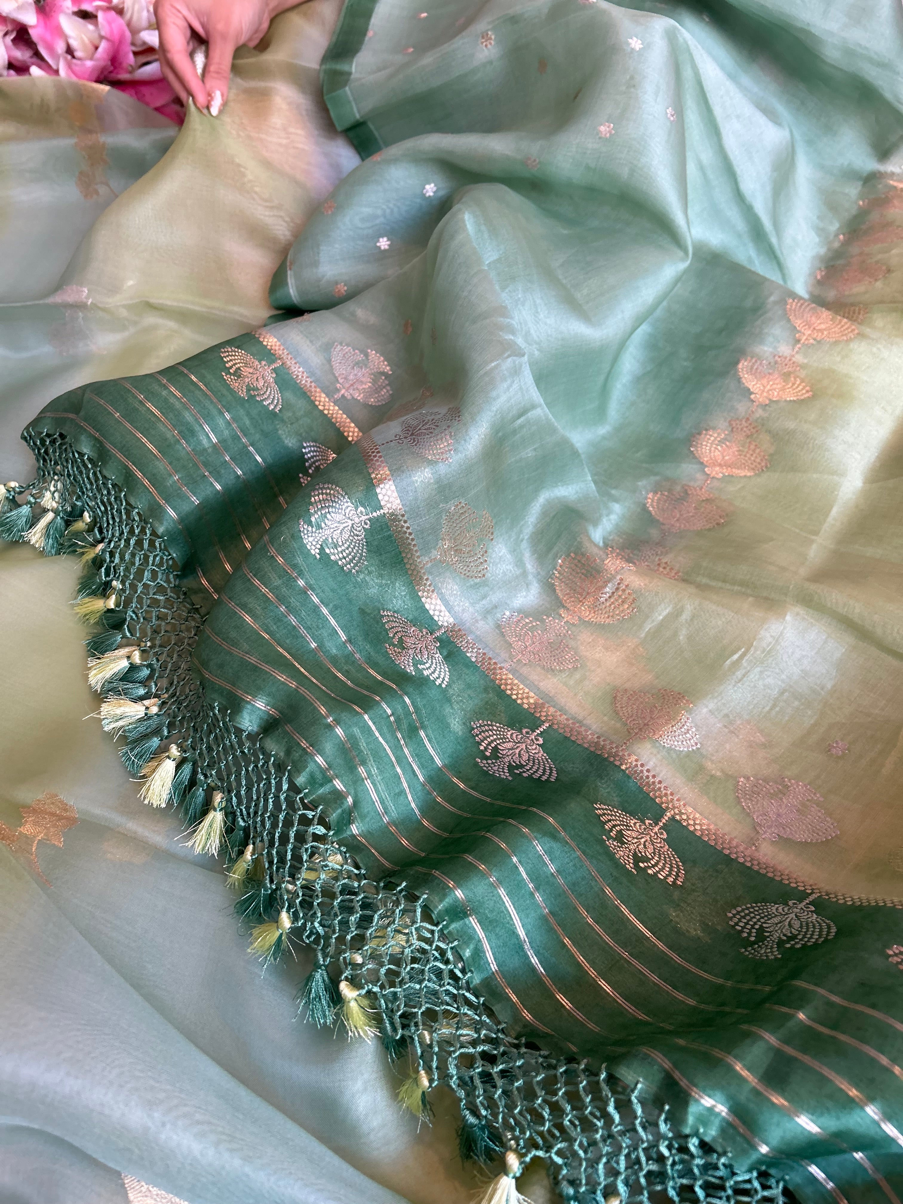 Rainbow dye banarasi kora silk kadhwa buti suit sets