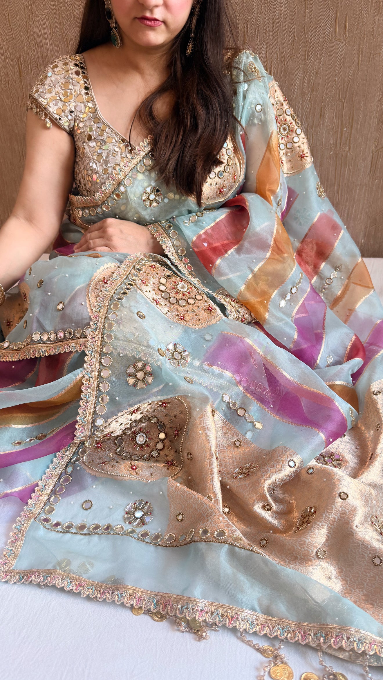 Rang birangi 2.0 - Kora silk mirrorwork hand embroidered rangkaat saree