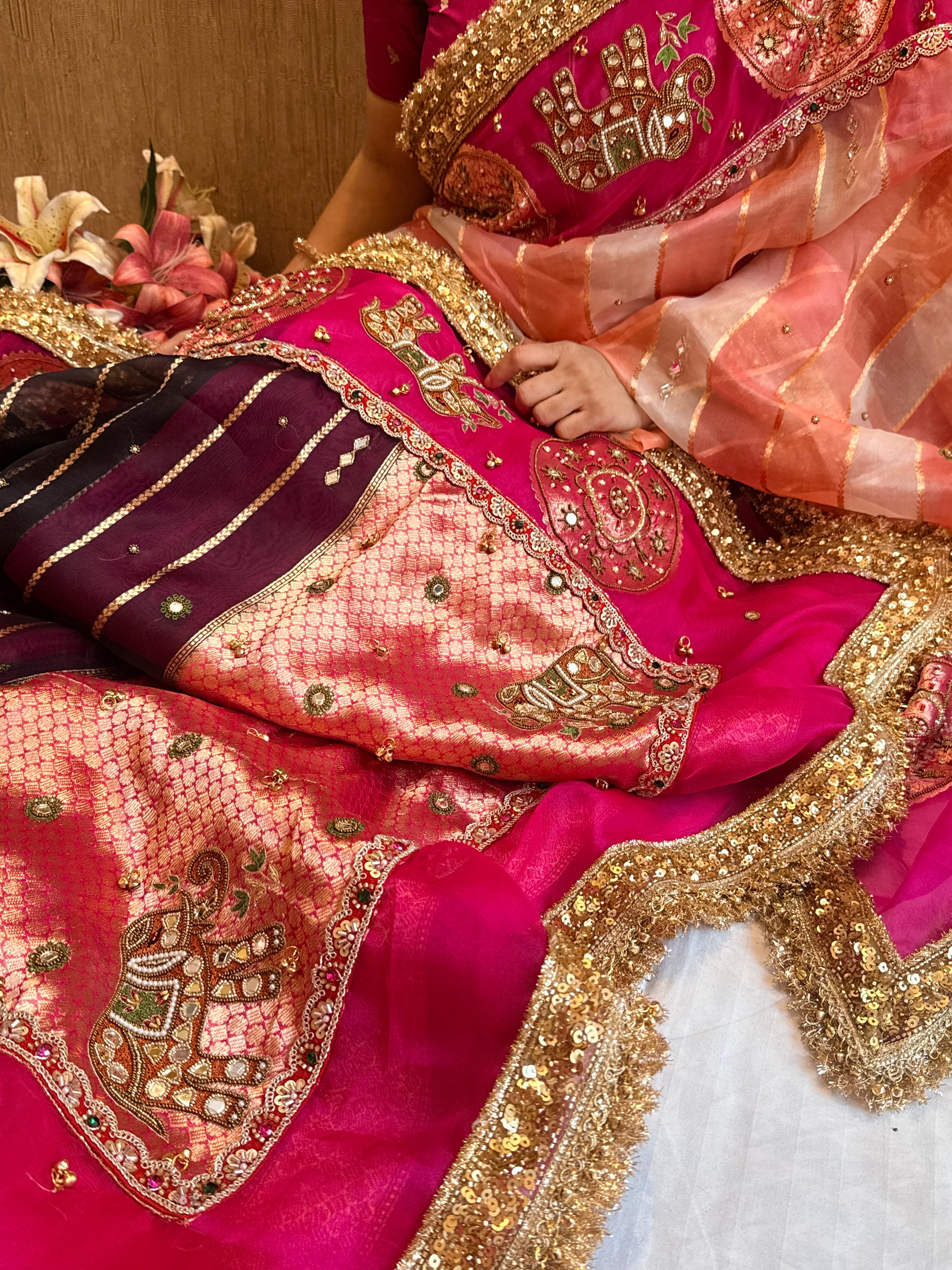 Navratan edit - Gola buti and hathi work hand embroidered kora silk saree
