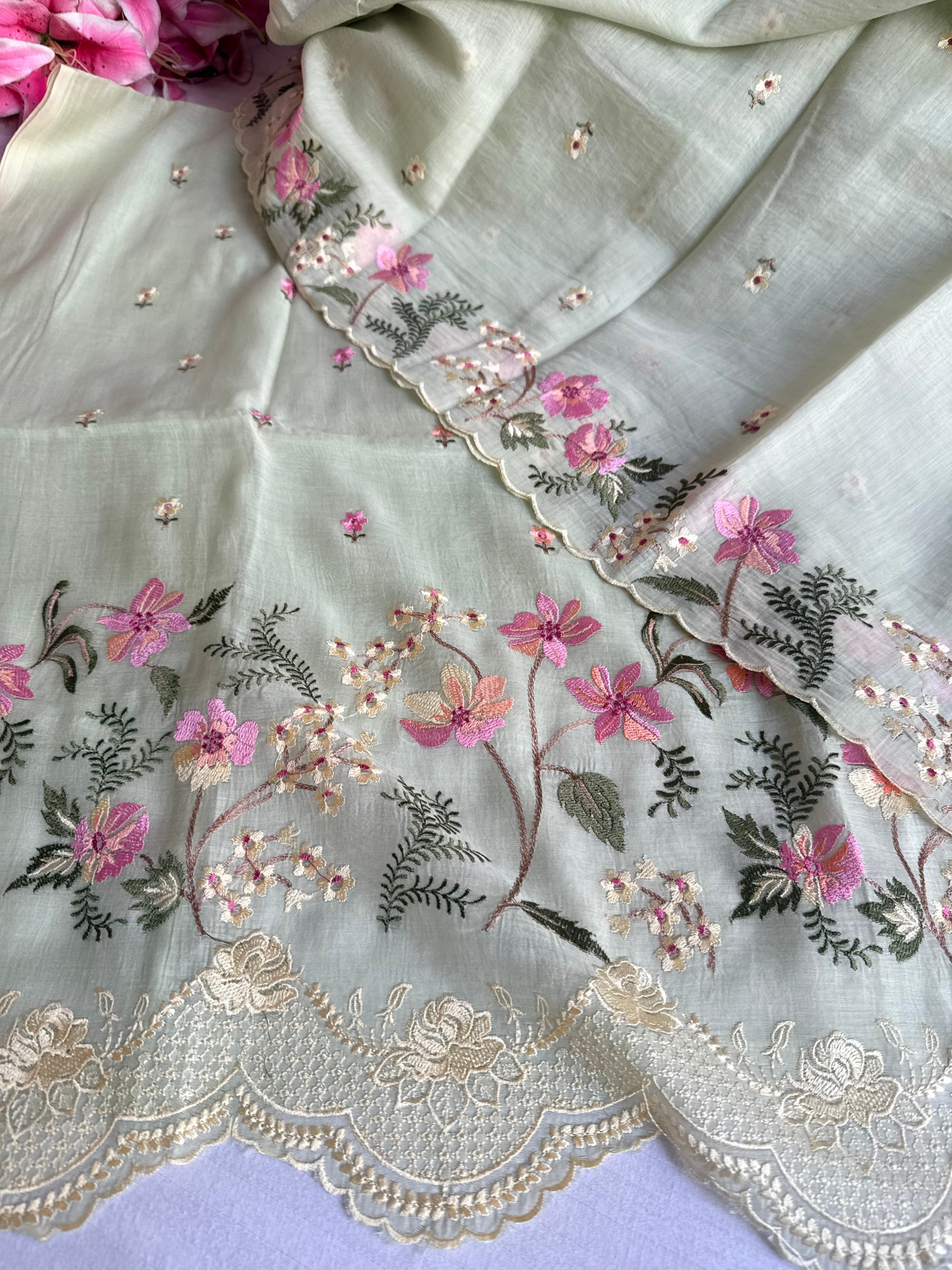 Suits under 10k - Mul cotton parsi gara hand embroidered suit set