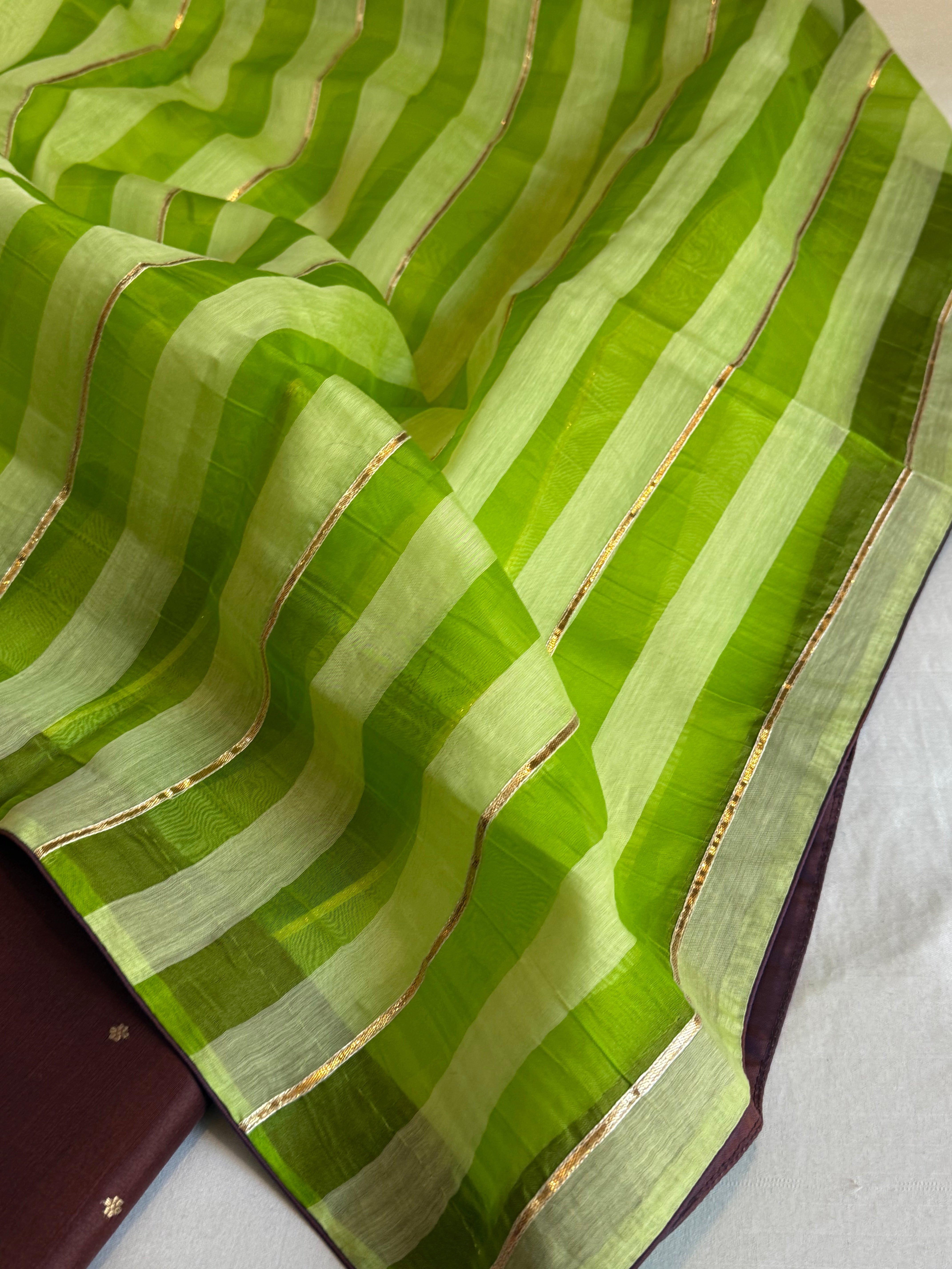 Banarasi kora silk tissue striped suit set