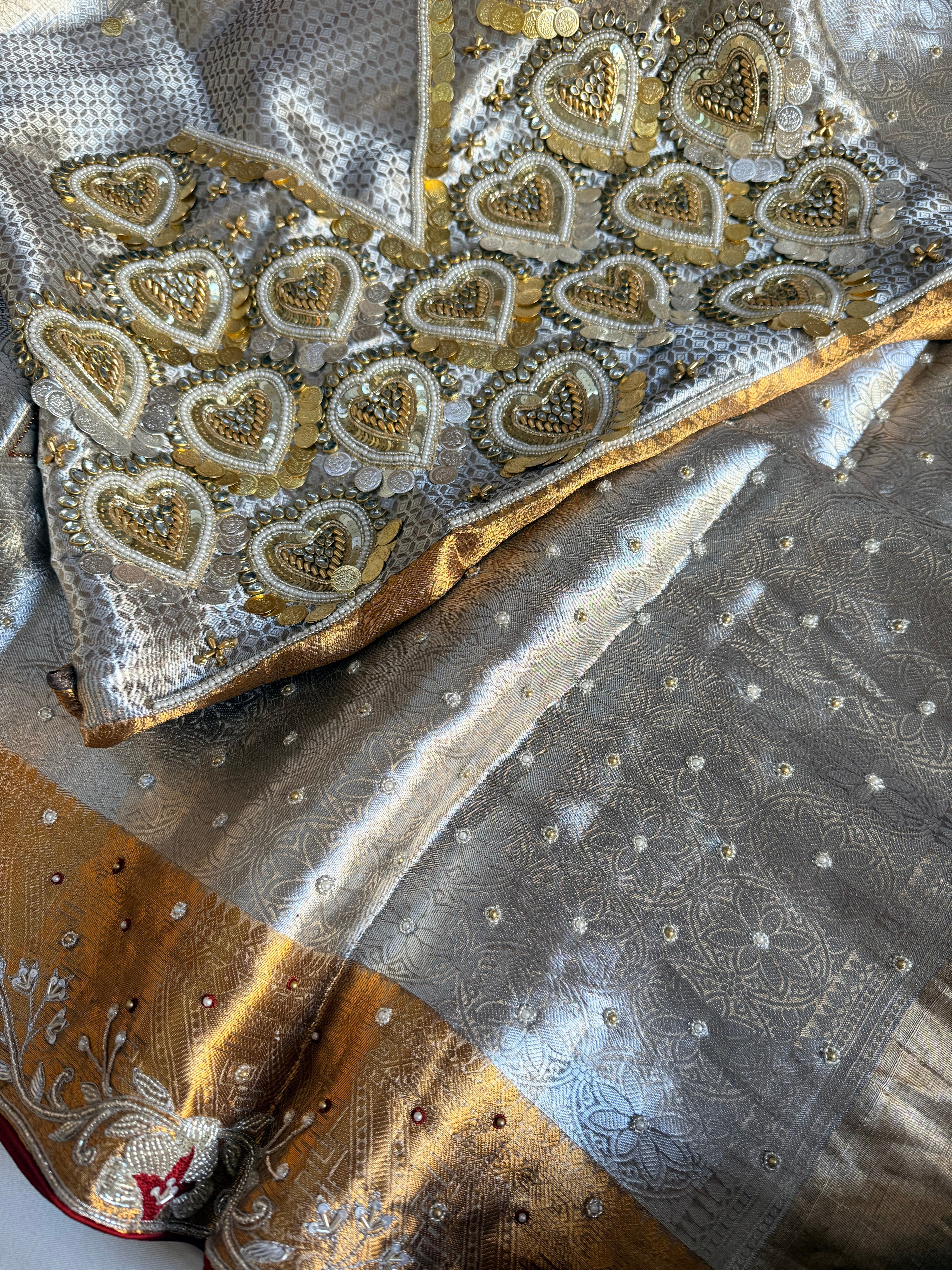 Kanjivaram brocade banarasi tissue silk sona rupa hand embroidered saree