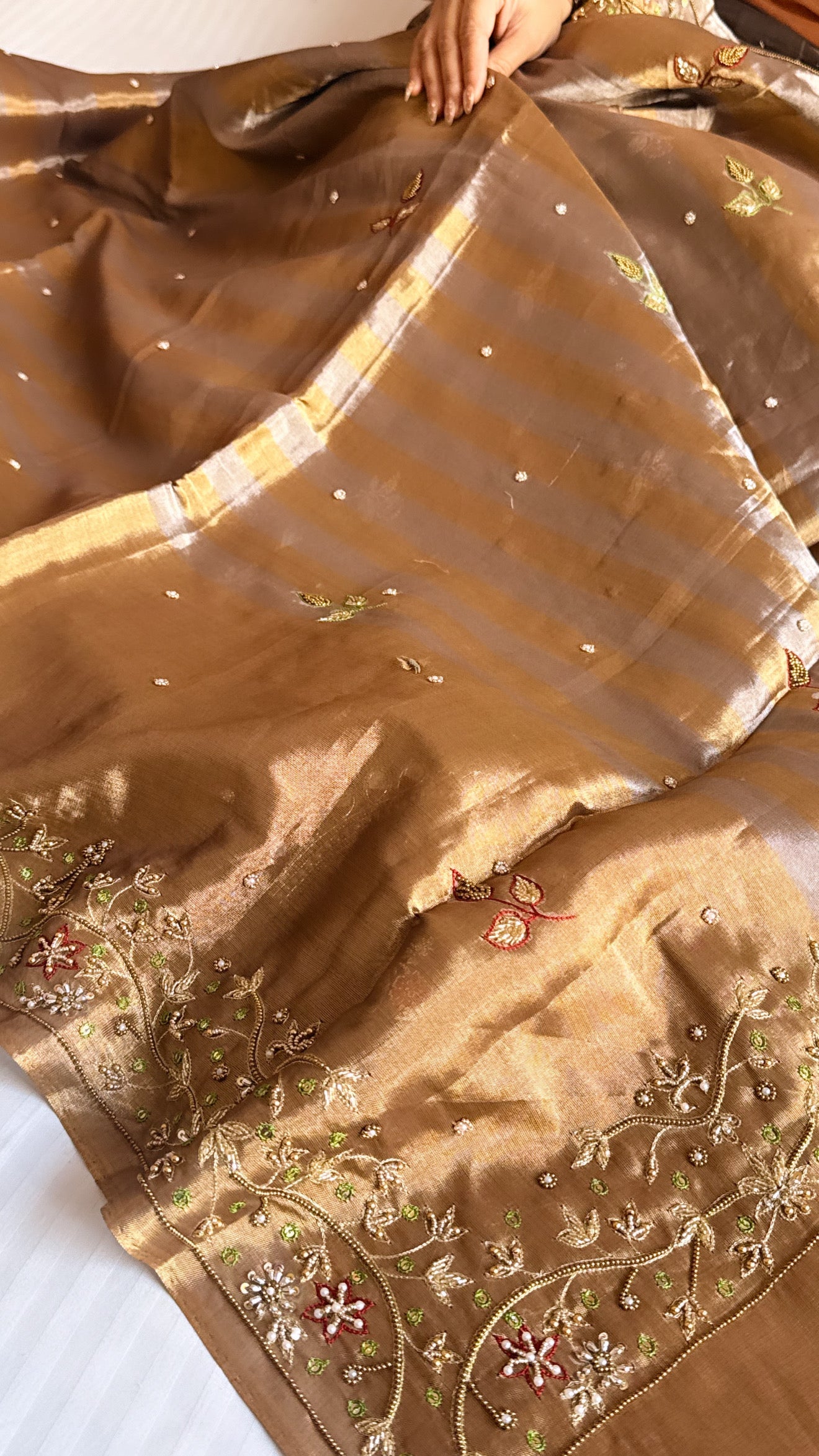 Kanjivaram banarasi tissue silk hand embroidered kadhwa saree with katan silk blouse