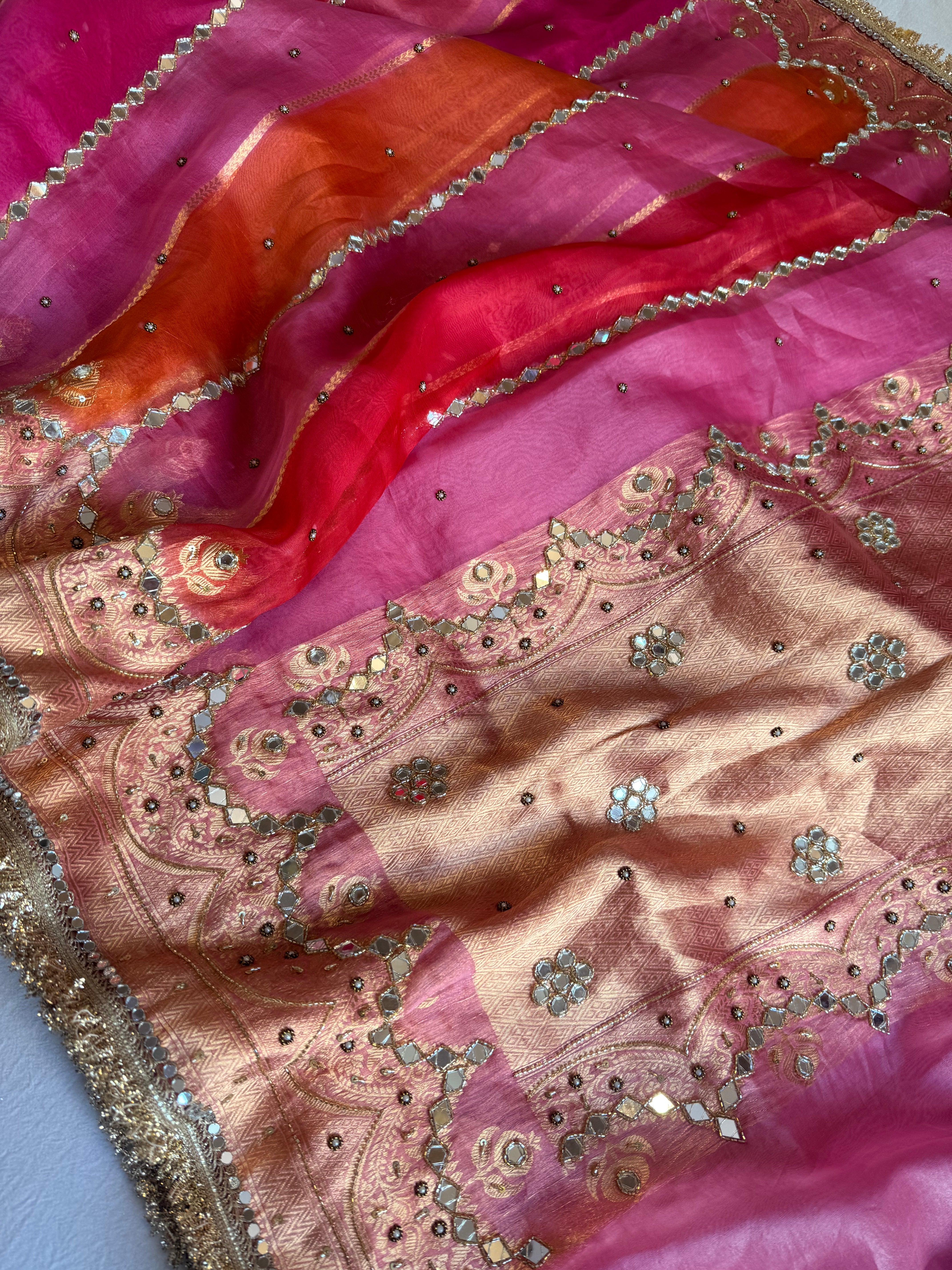 Rang birangi 2.0 - Kora silk mirrorwork hand embroidered rangkaat saree
