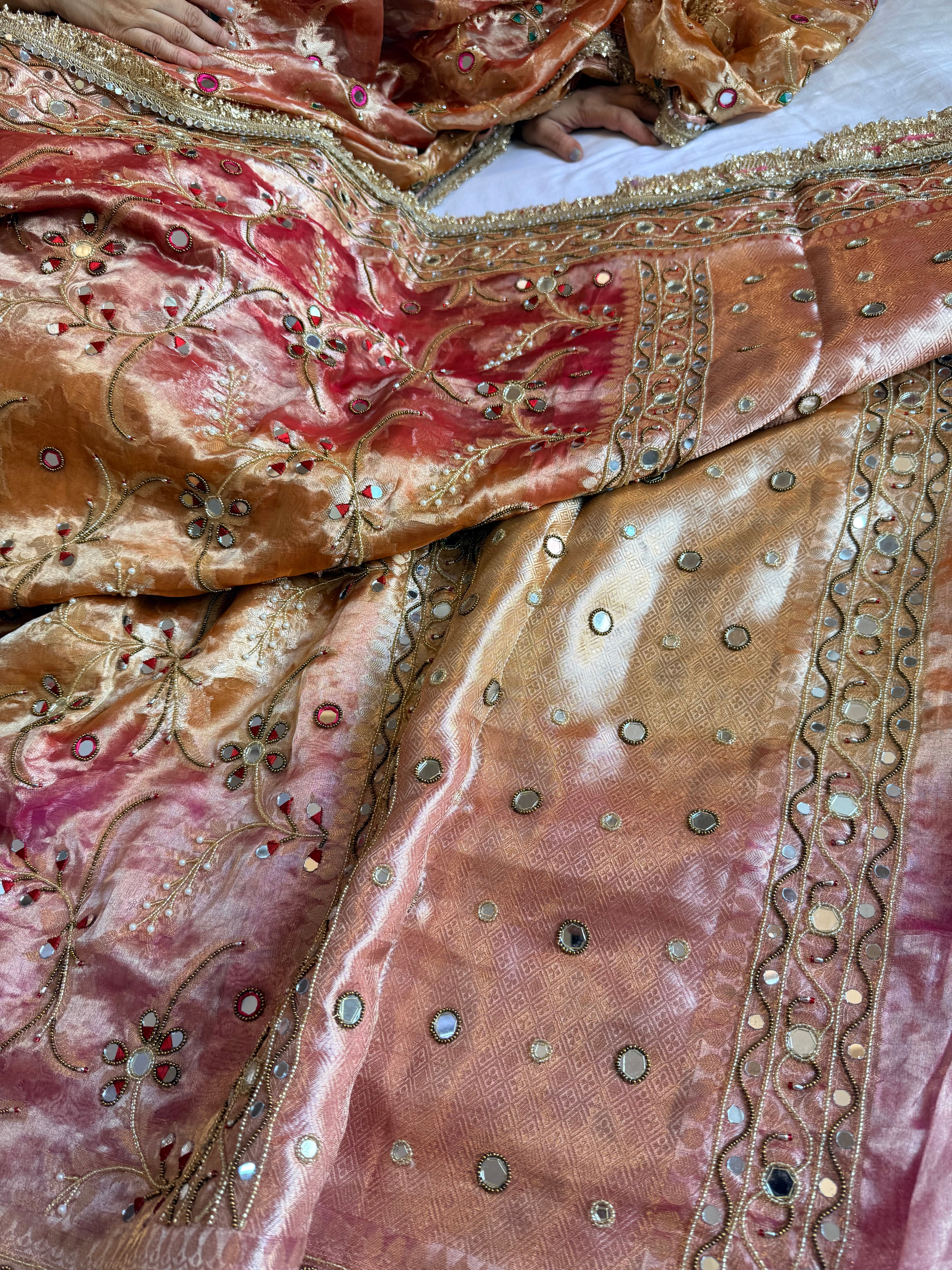 Kumkum edit tissue silk jaalwork hand embroidered saree