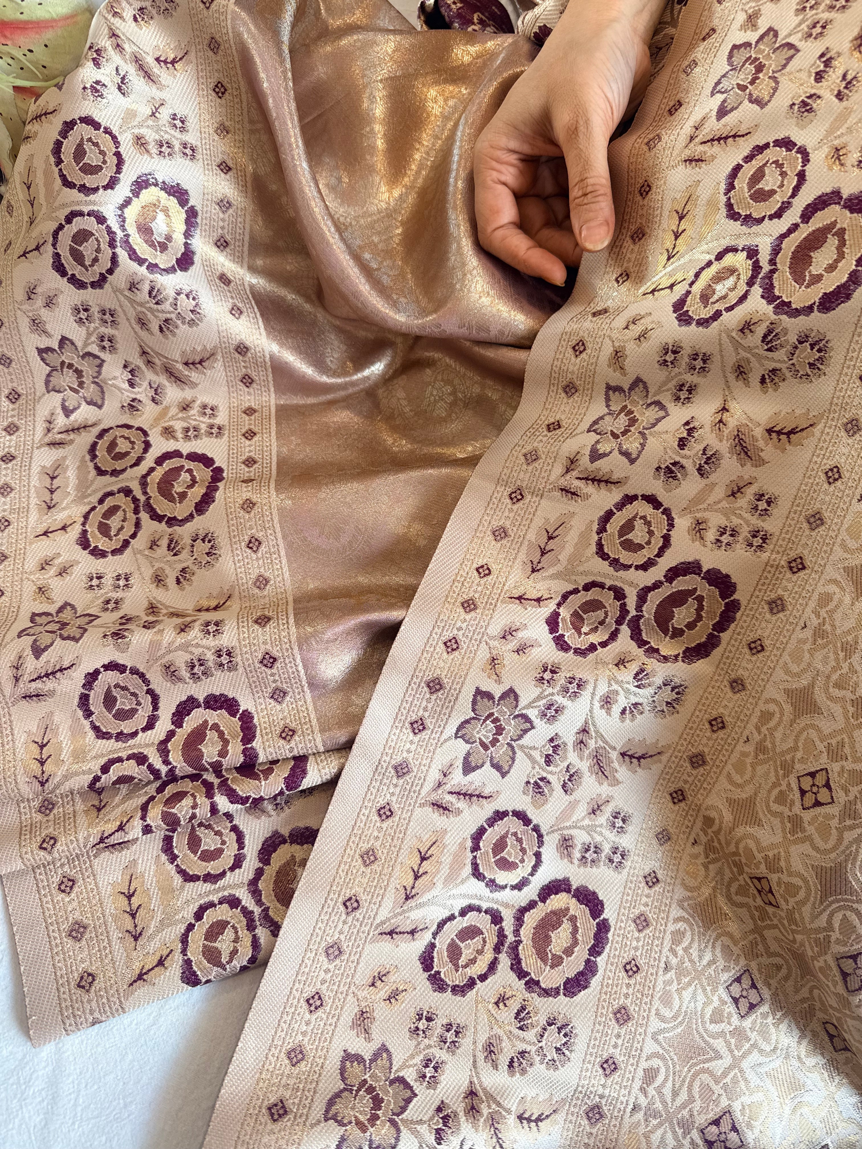 Kanjivaram inspired - Rose gold tissue brocade meenakari kadhwa weaving saree