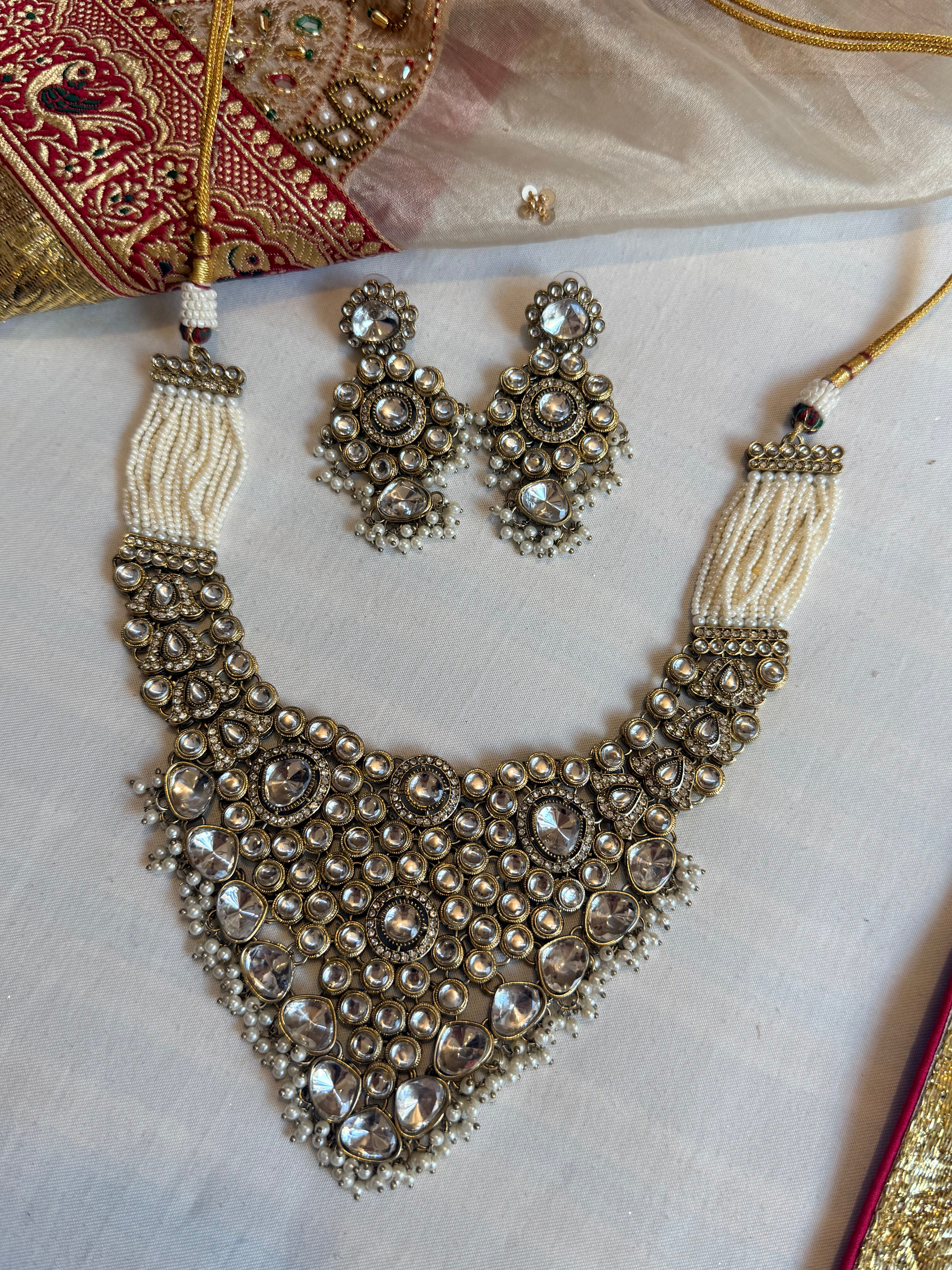 CHANDBALI POLKI NECKLACE AND EARING SET