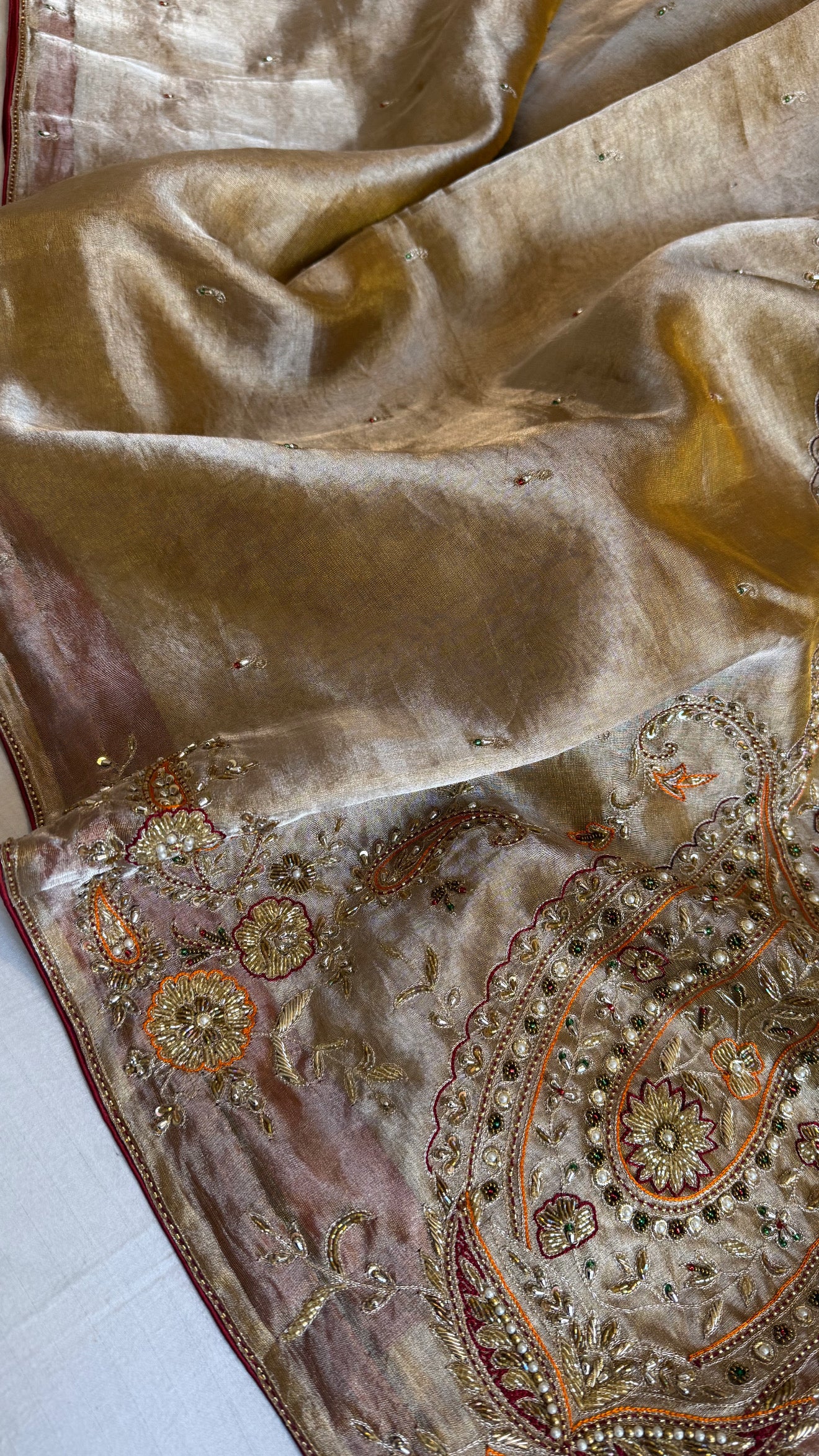 Pakeezah edit 2.0 - Molten gold zardozi hand embroidered tissue silk kadhwa saree