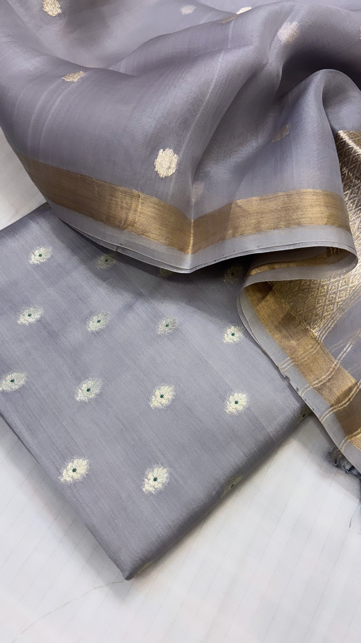 Steel grey silk suit set