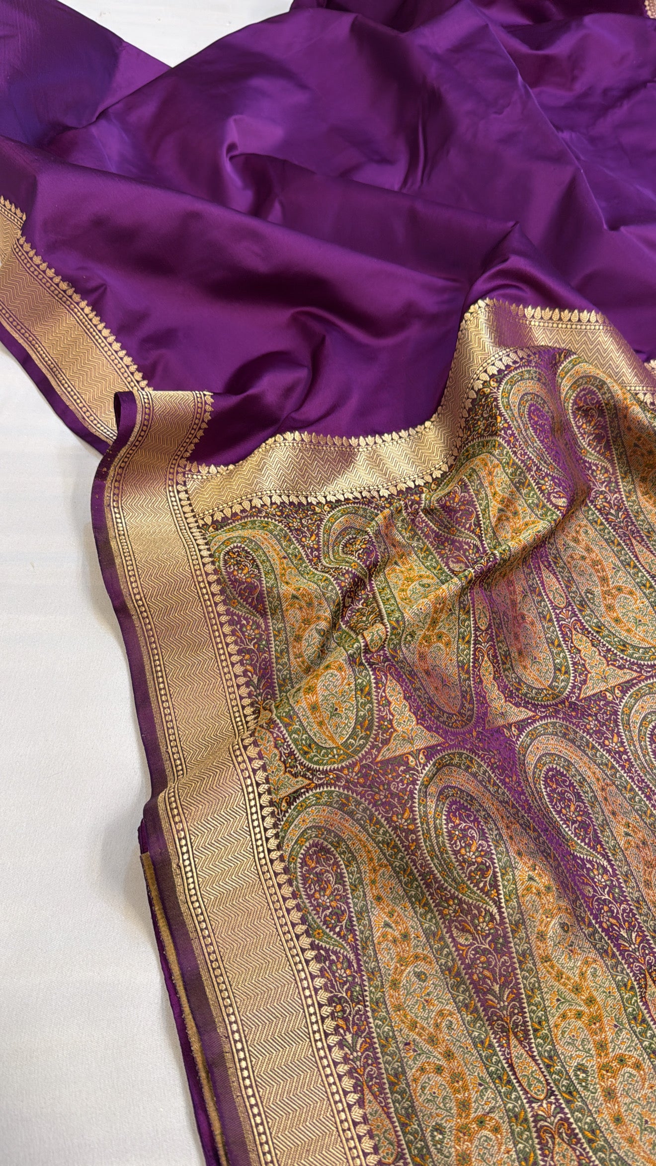 Mashru satin silk brinjal purple jamevar pallu banarasi saree