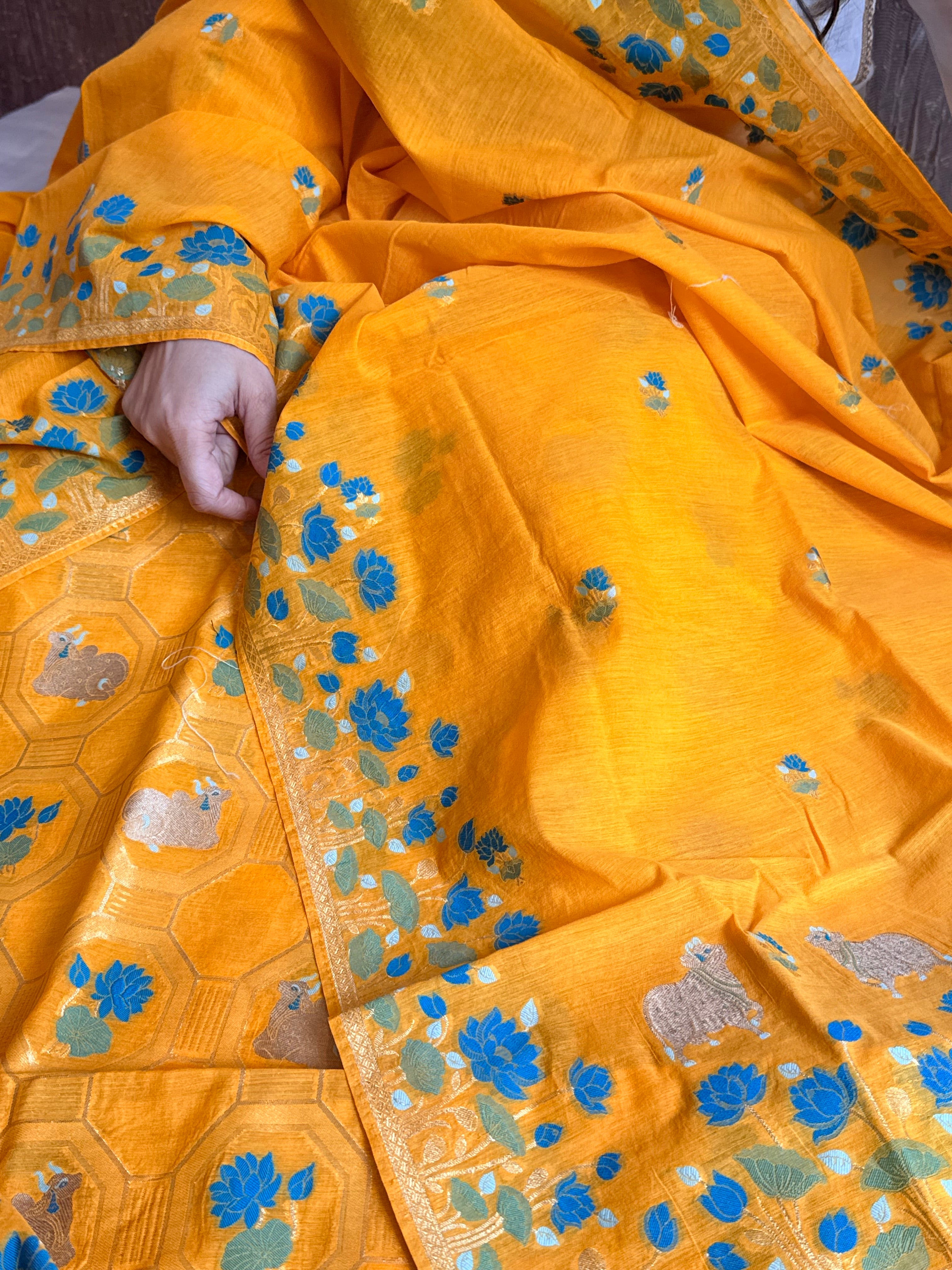 Mul cotton banarasi meenakari nandu motif suit sets