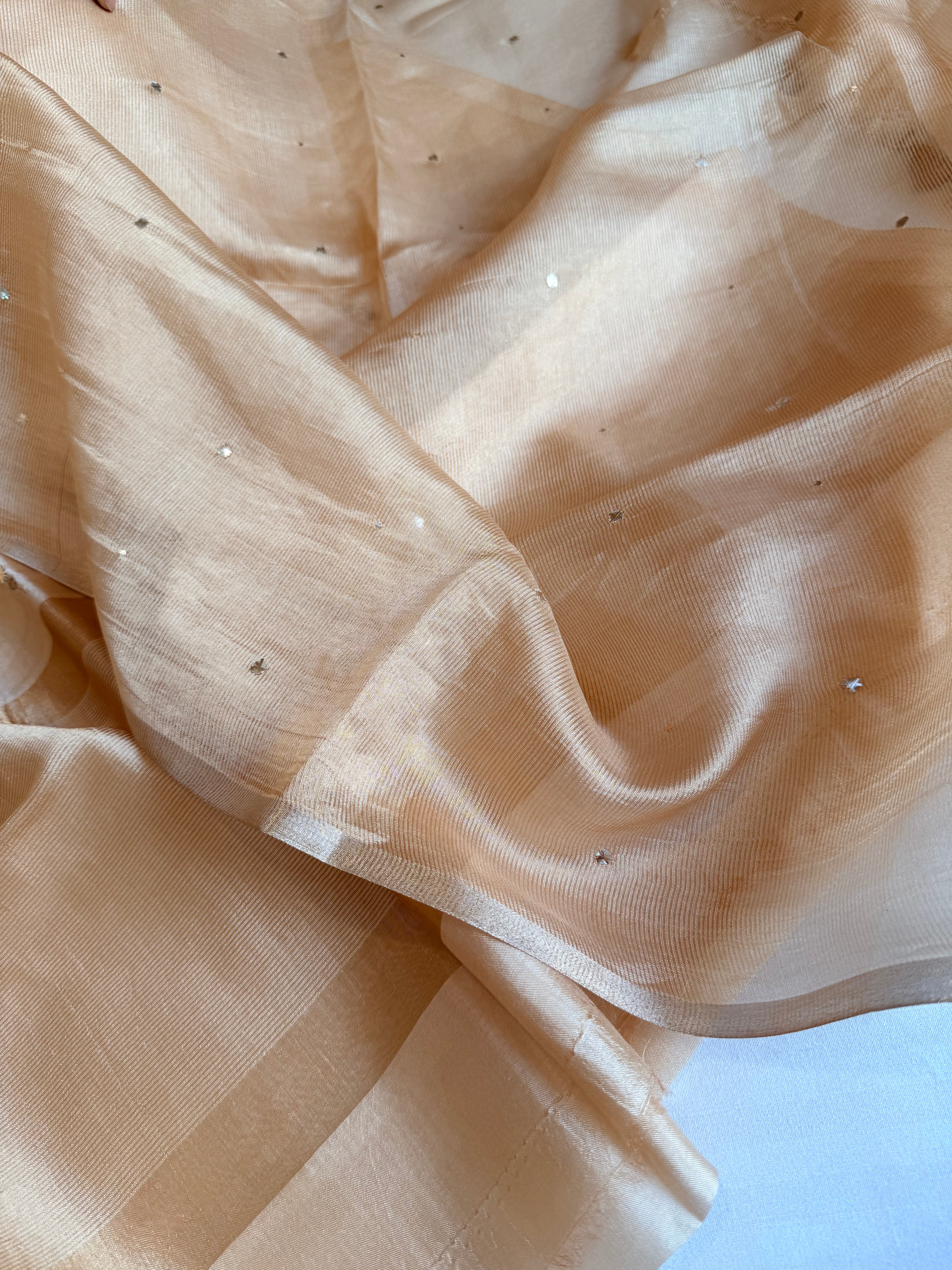 Summer suit edit - Spun chiniya silk mukaish work biscuit gold hand embroidered suit set