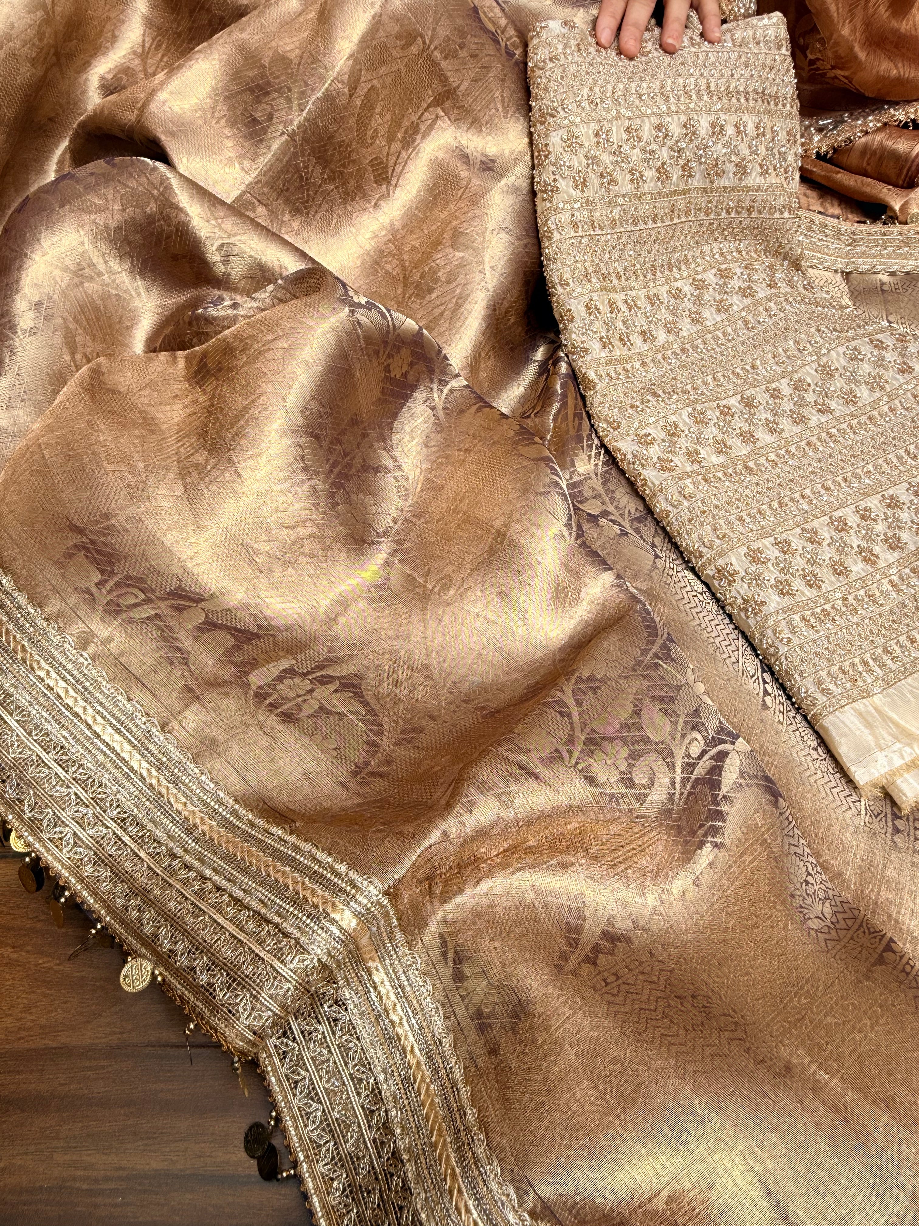 Tyohaar edit - Molten lilac sona rupa tissue brocade saree with zardozi blouse