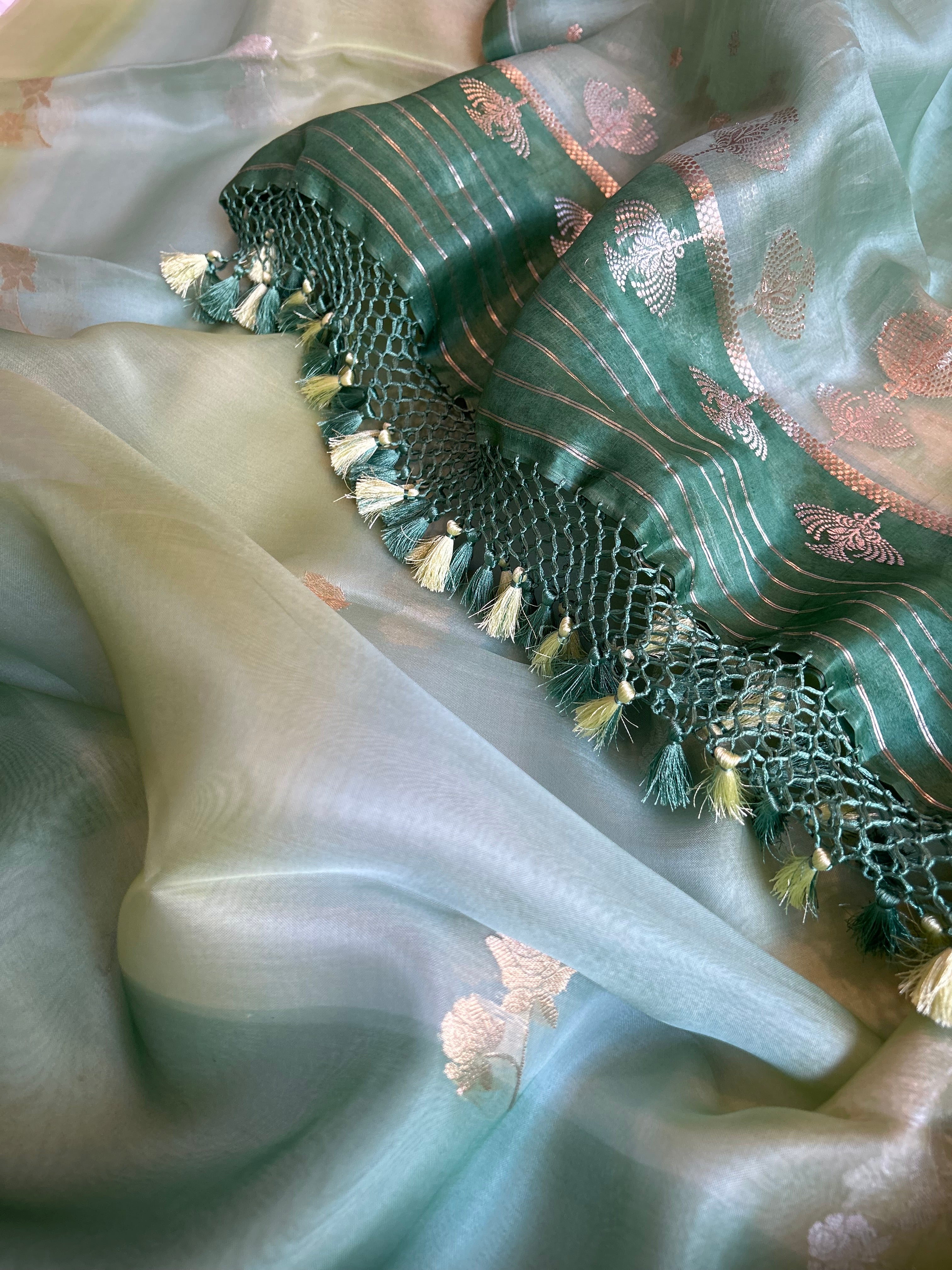 Rainbow dye banarasi kora silk kadhwa buti suit sets