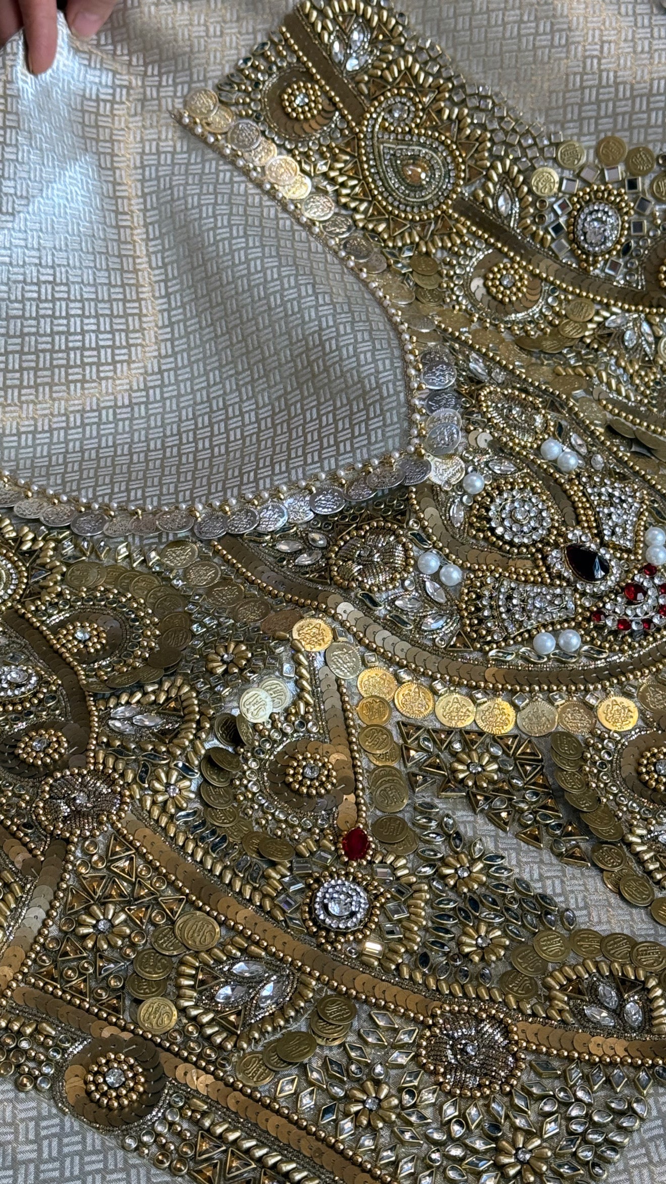 Jhanvi kapoor inspired “jadau edit” tissue brocade saree with jadau hand embroidered blouse piece