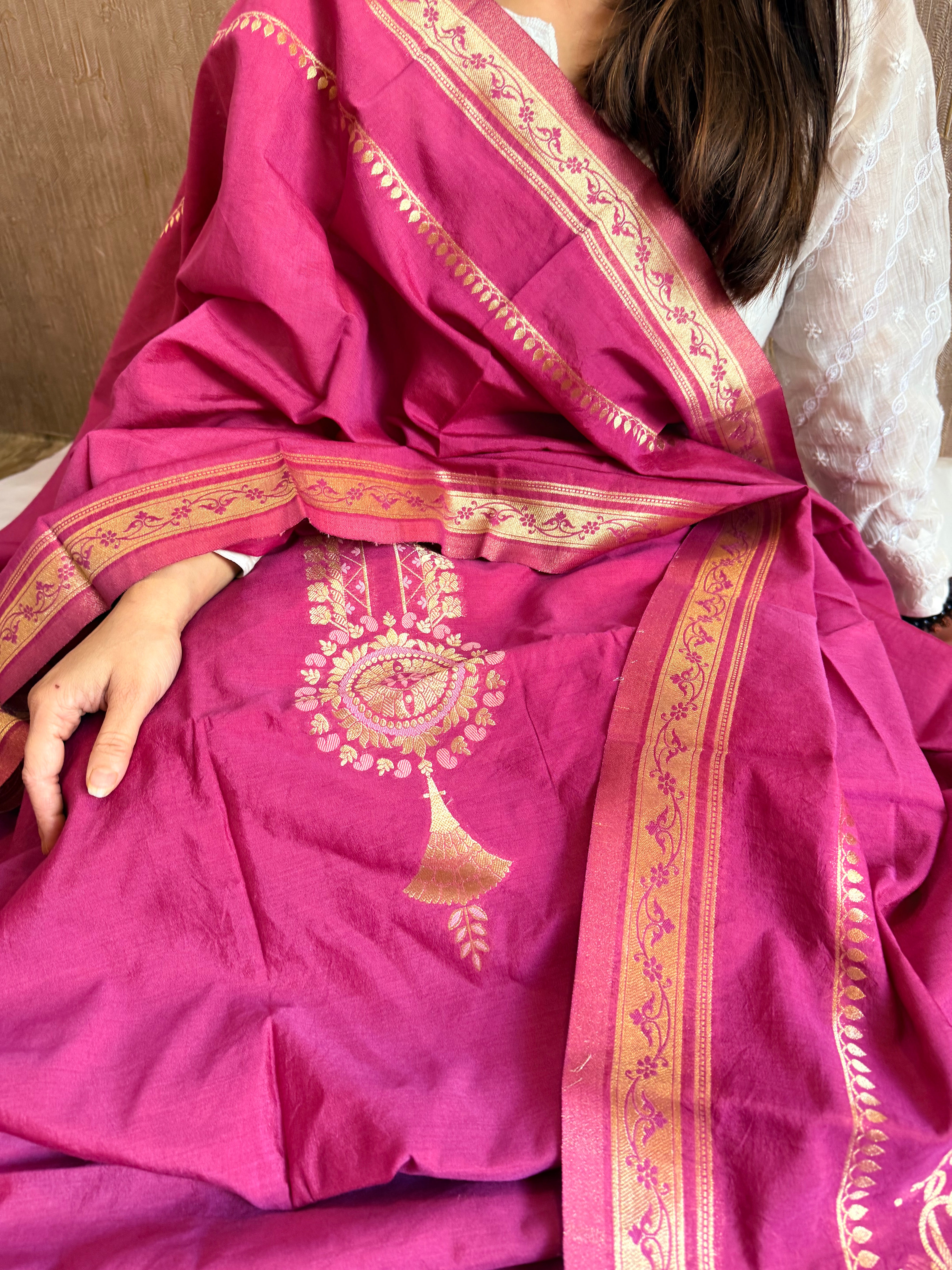 Below 10k - Mughal design inspired cotton silk banarasi suit set