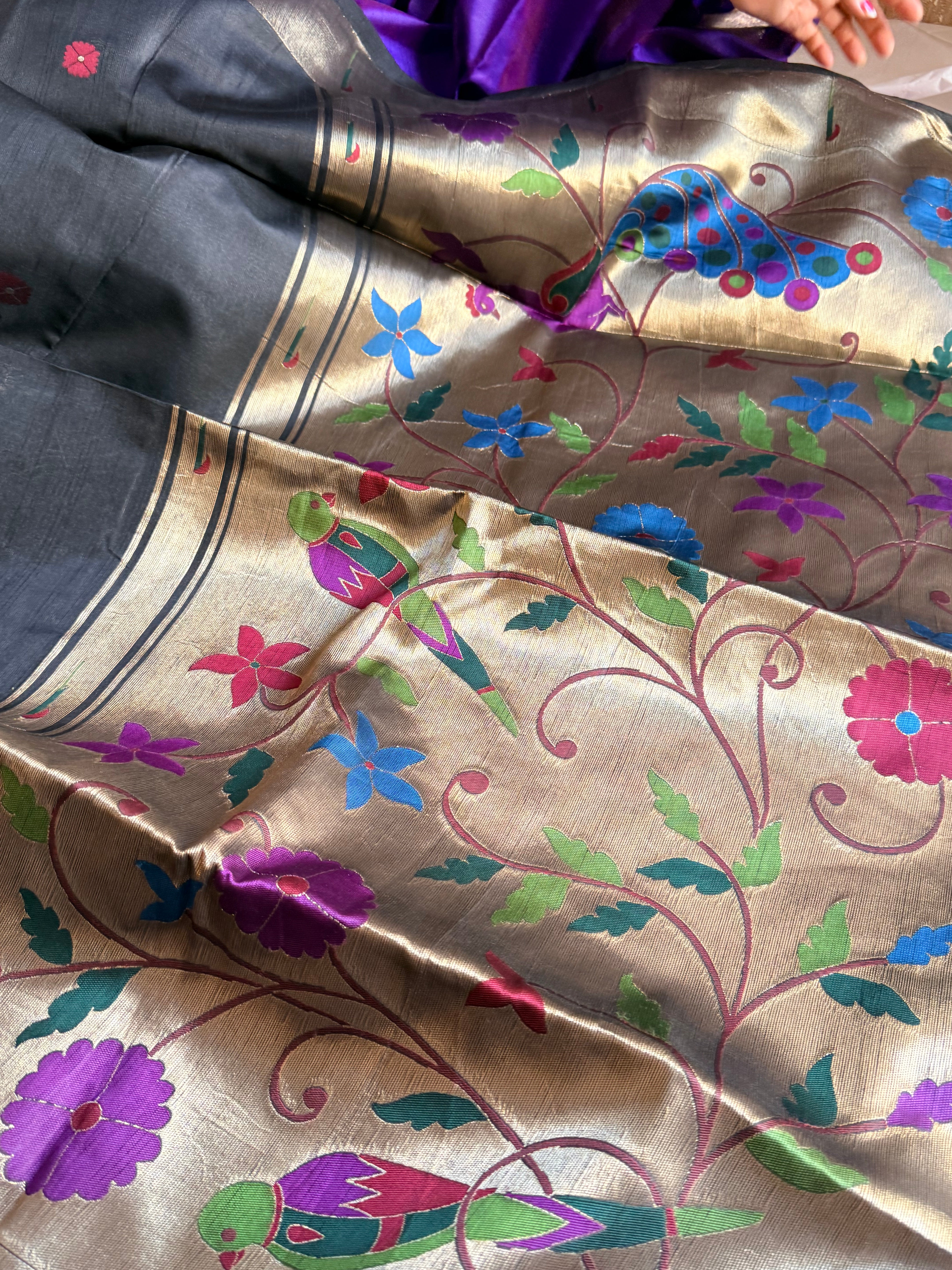 Banarasi chanderi paithani border meenakari saree