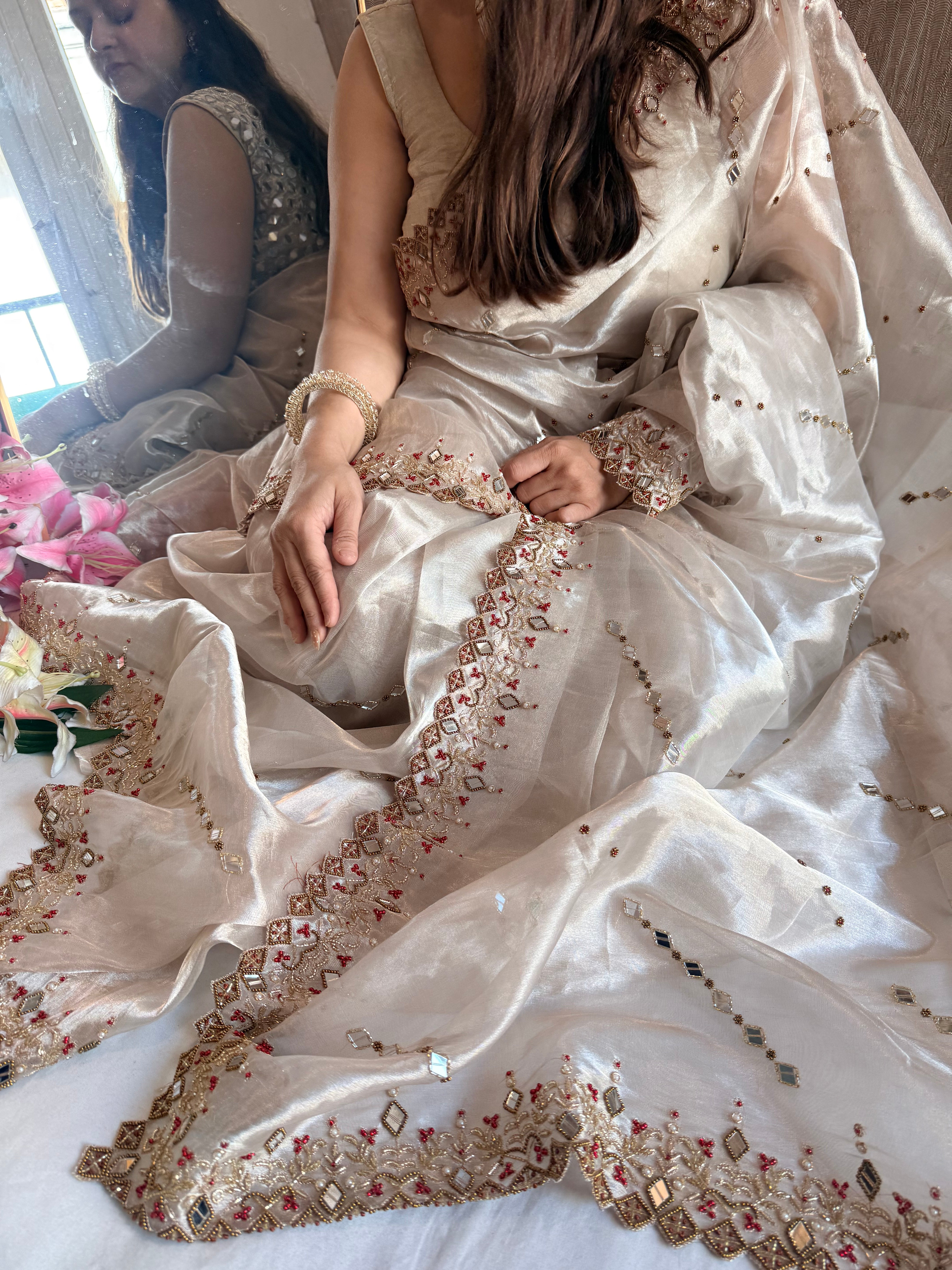 Jheel edit tissue silk diamond hand embroidered kadhwa saree