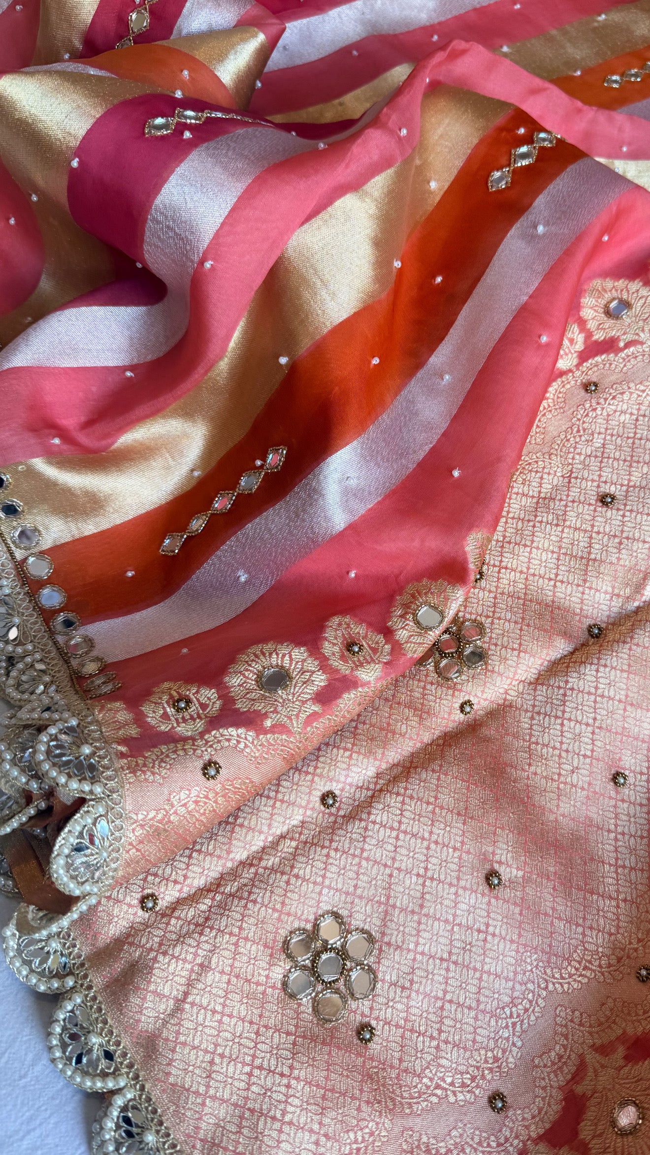 Rang birangi 2.0 - Kora silk mirrorwork hand embroidered rangkaat saree