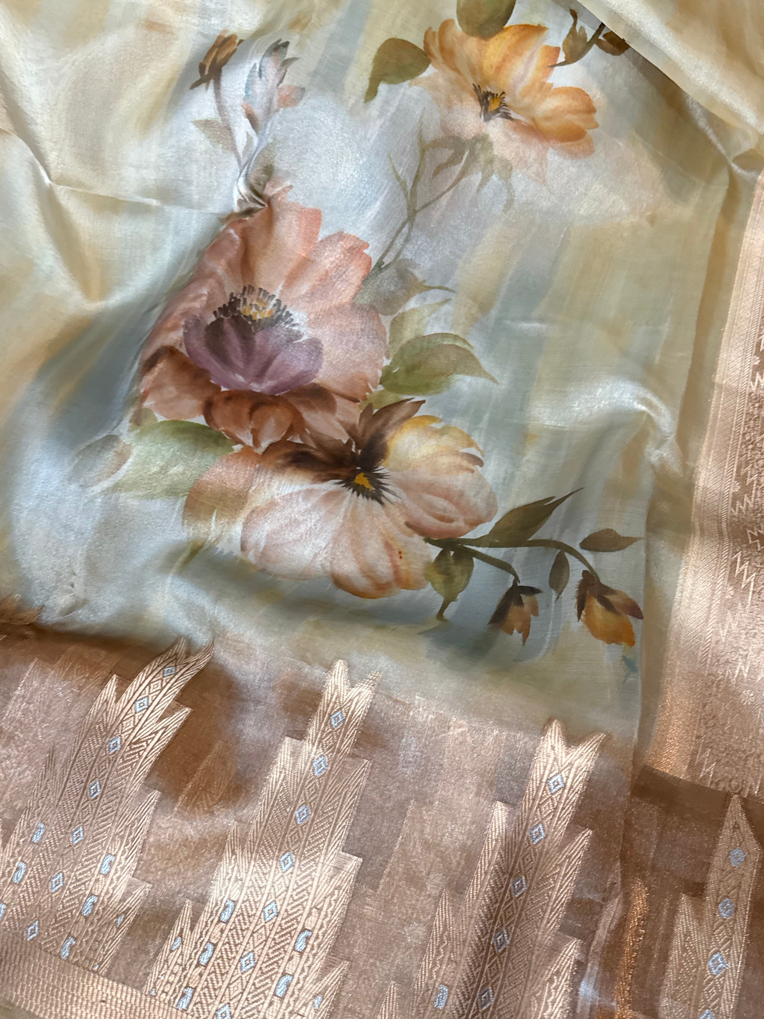 Tissue silk handbrush dyed kadhwa weaving banarasi saree