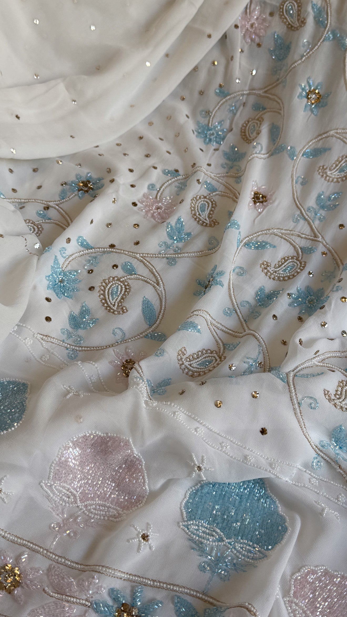 Banarasi gorgette mukaish and pearlwork hand embroidered kadhwa suits