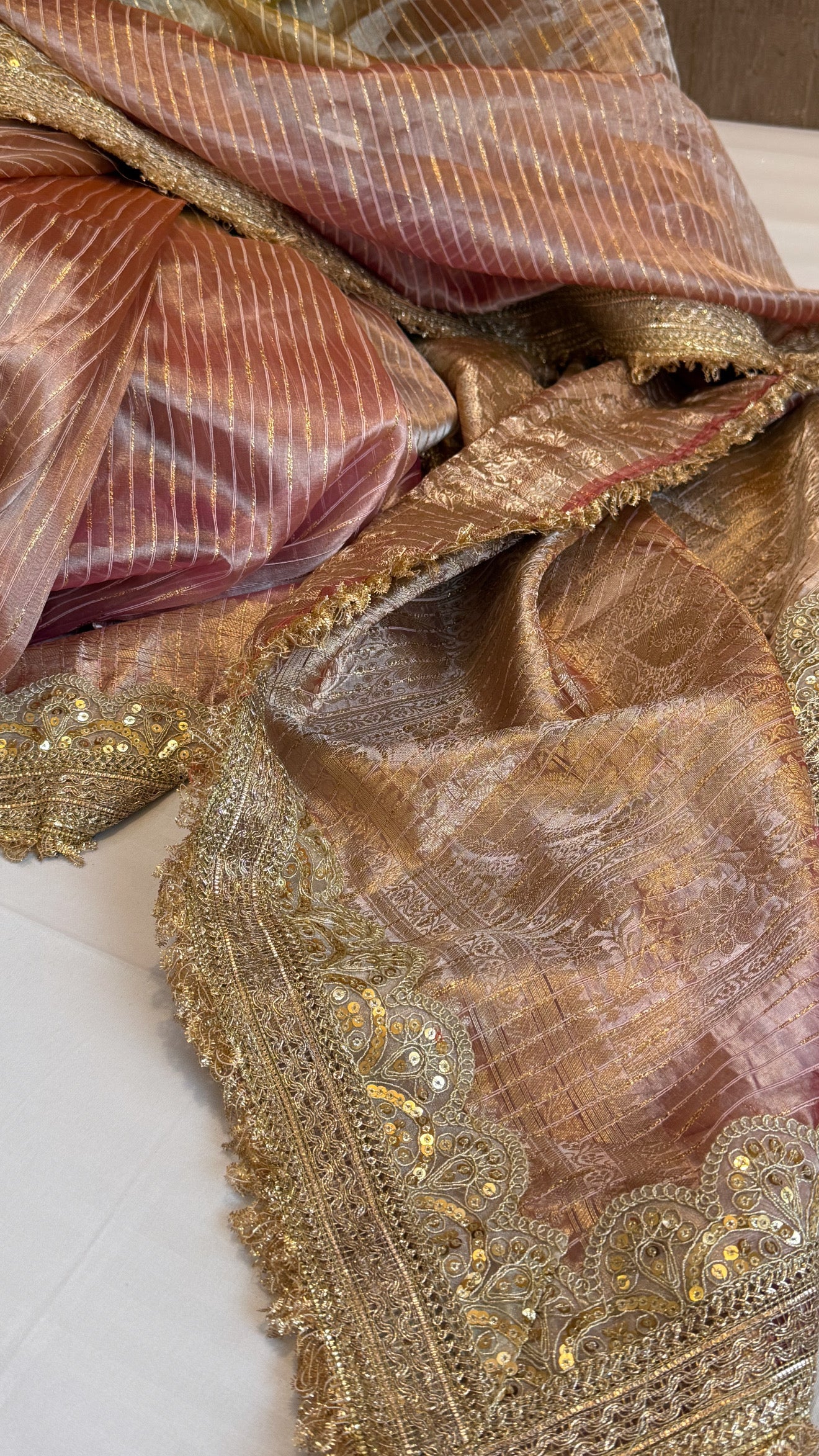 Maharani rang birangi tissue silk zari striped kadhwa saree
