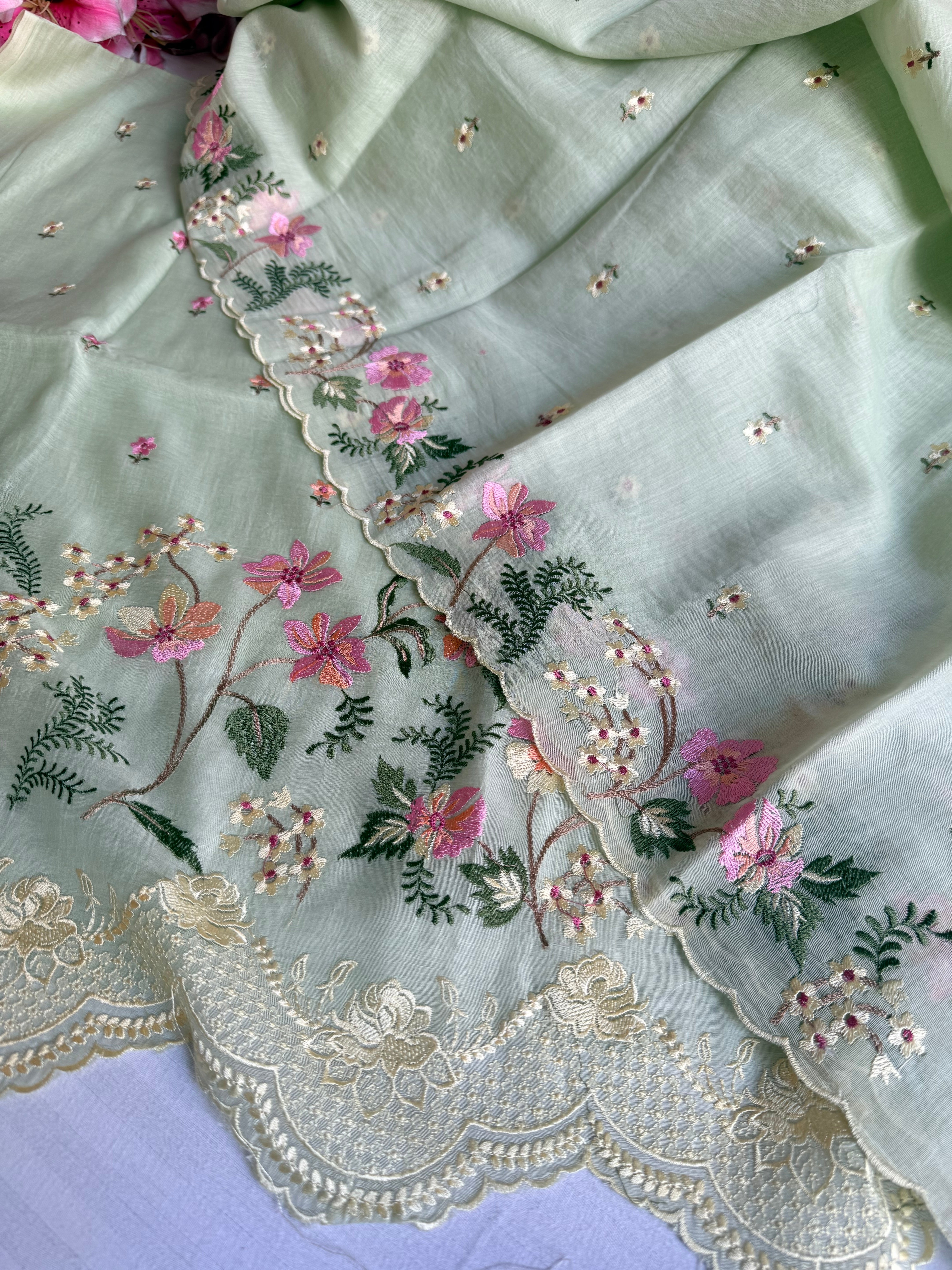 Suits under 10k - Mul cotton parsi gara hand embroidered suit set