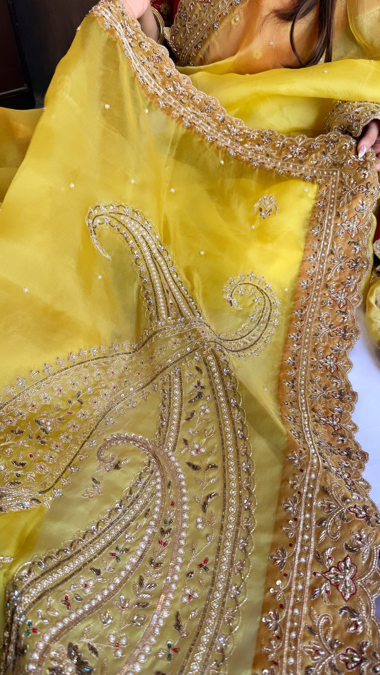 Mummy ki purani wali saree edit - Pineapple yellow kora silk kadhwa hand embroidered saree