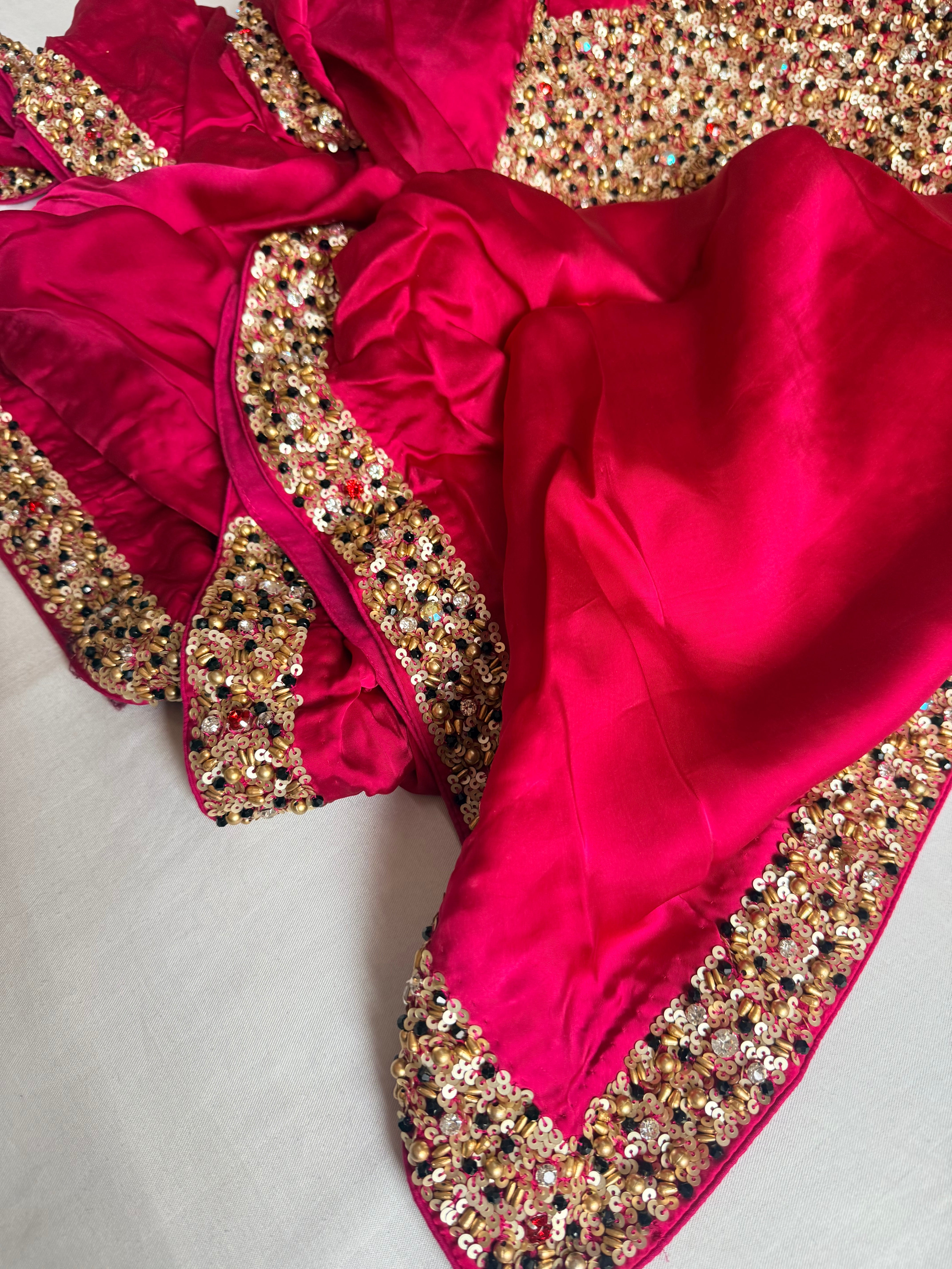 Mashru banarasi satin-sequin work hand embroidered cocktail edit saree