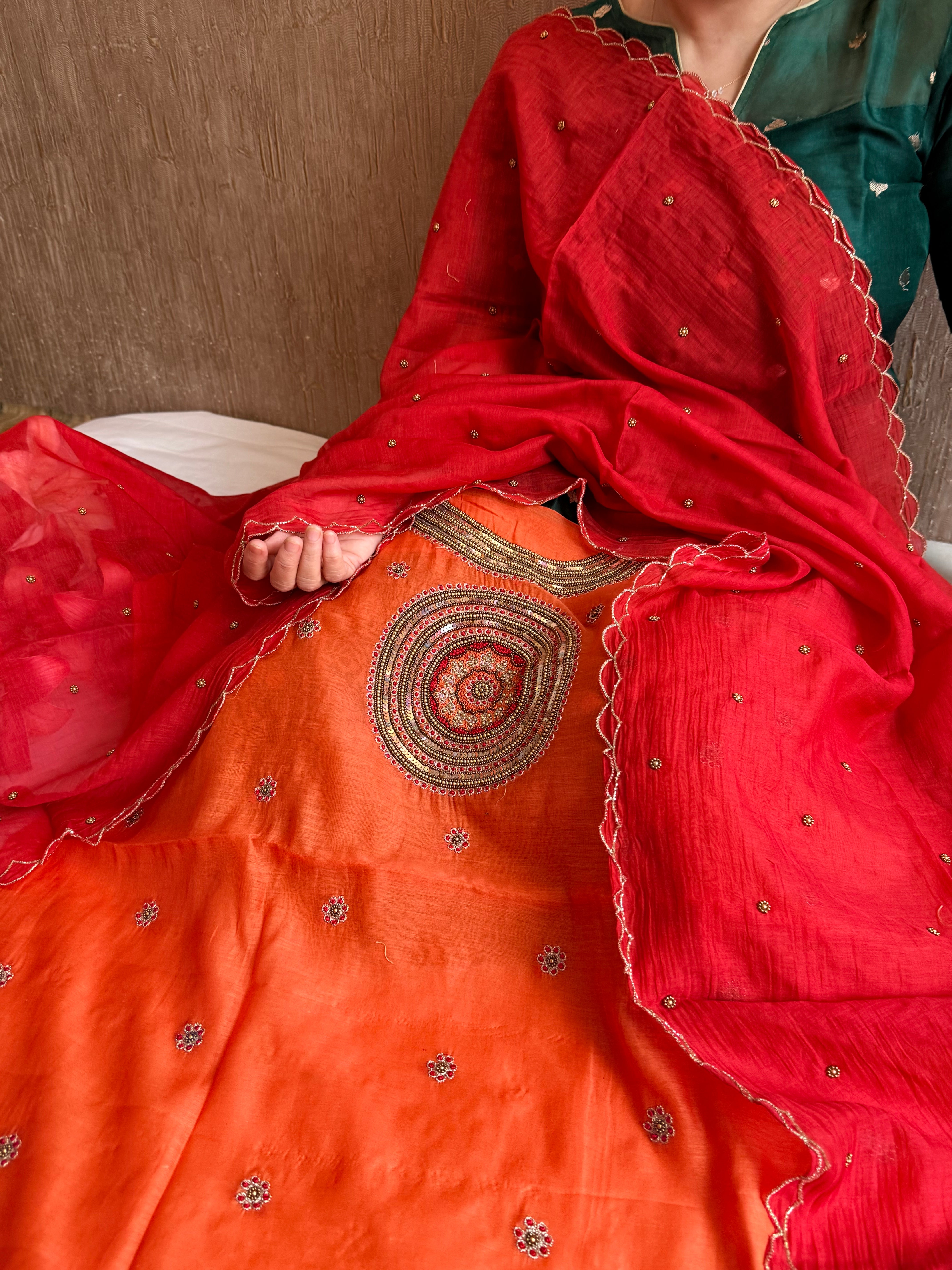 Mul cotton mandala inspired hand embroidered kadhwa suit set