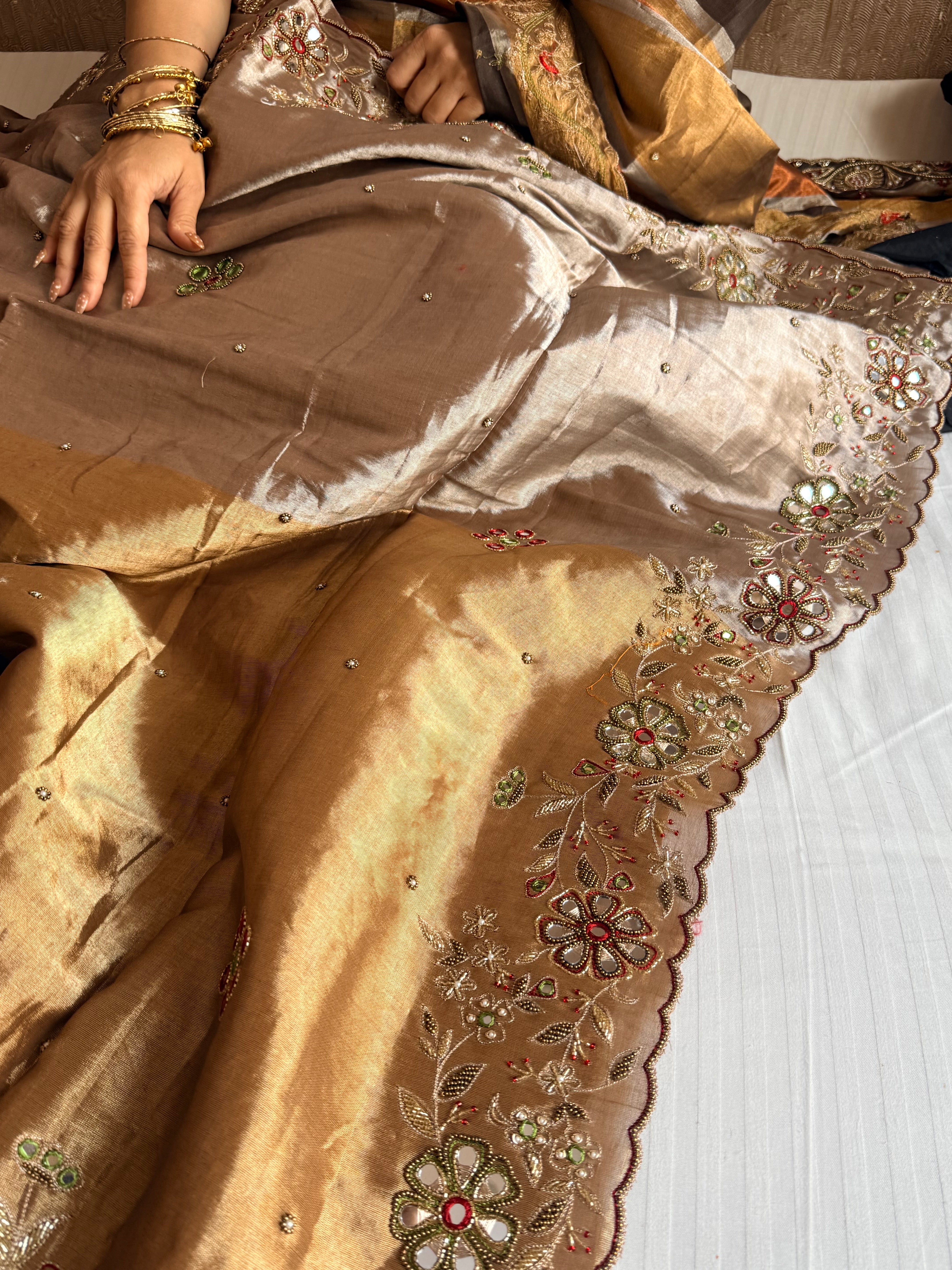 Kanjivaram banarasi tissue silk hand embroidered kadhwa saree with katan silk blouse