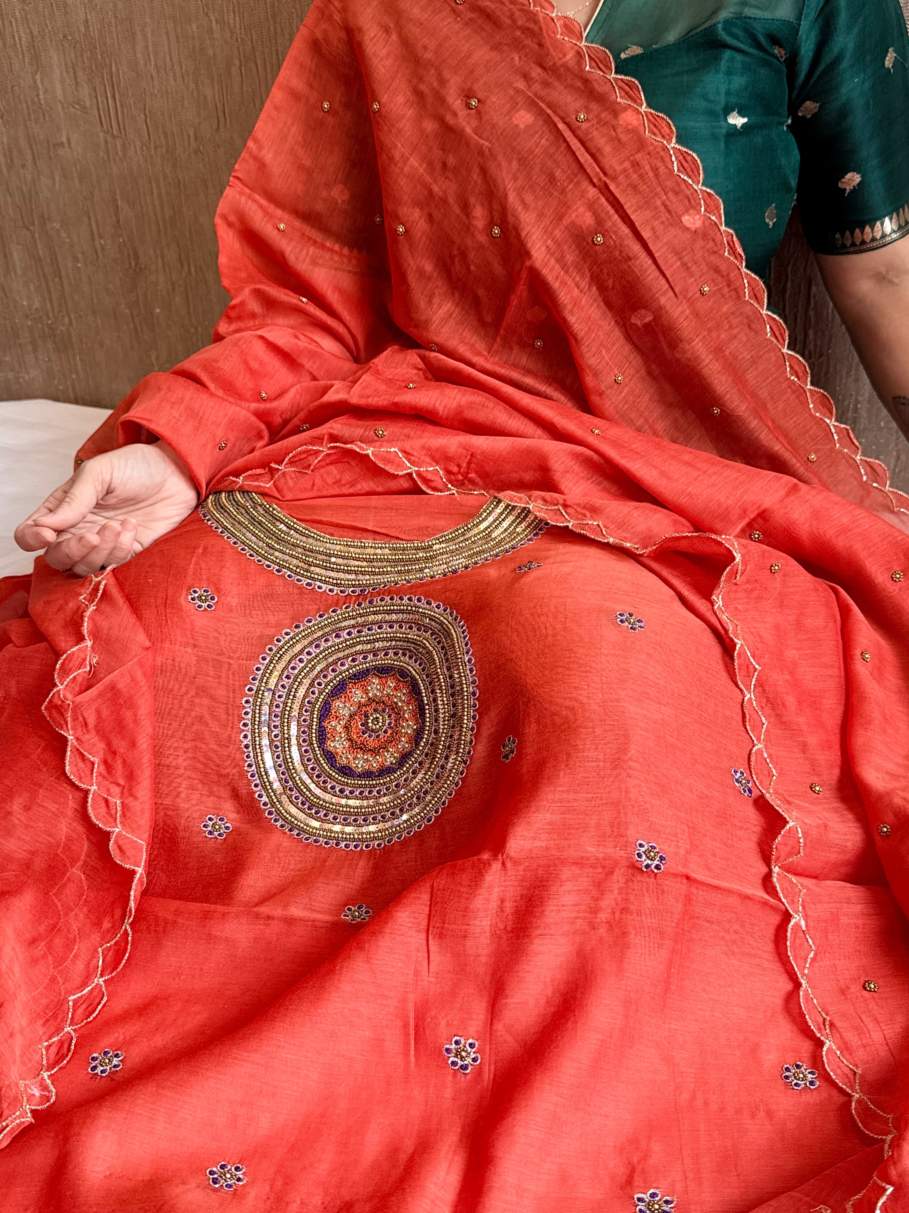 Mul cotton mandala inspired hand embroidered kadhwa suit set