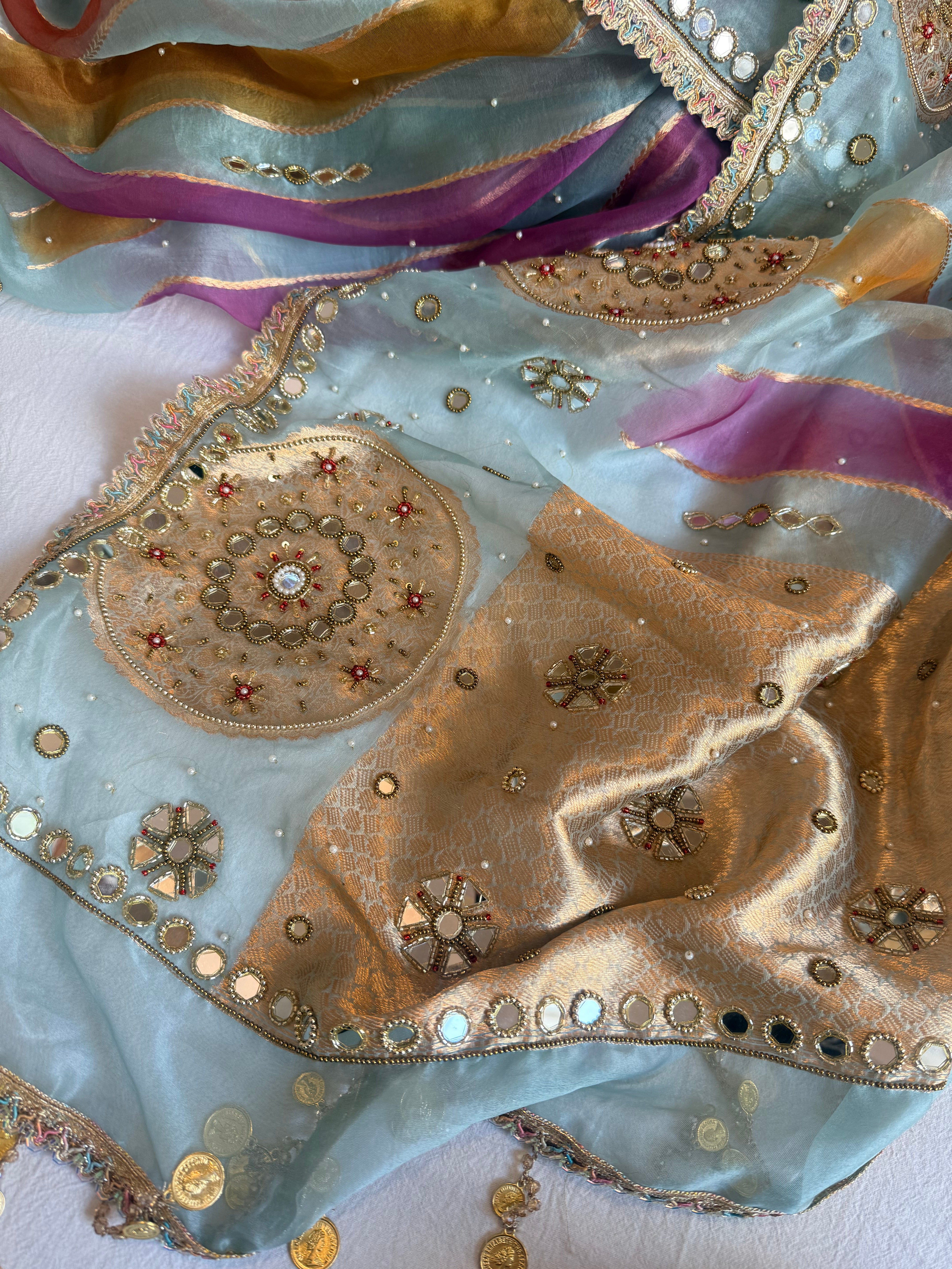 Rang birangi 2.0 - Kora silk mirrorwork hand embroidered rangkaat saree
