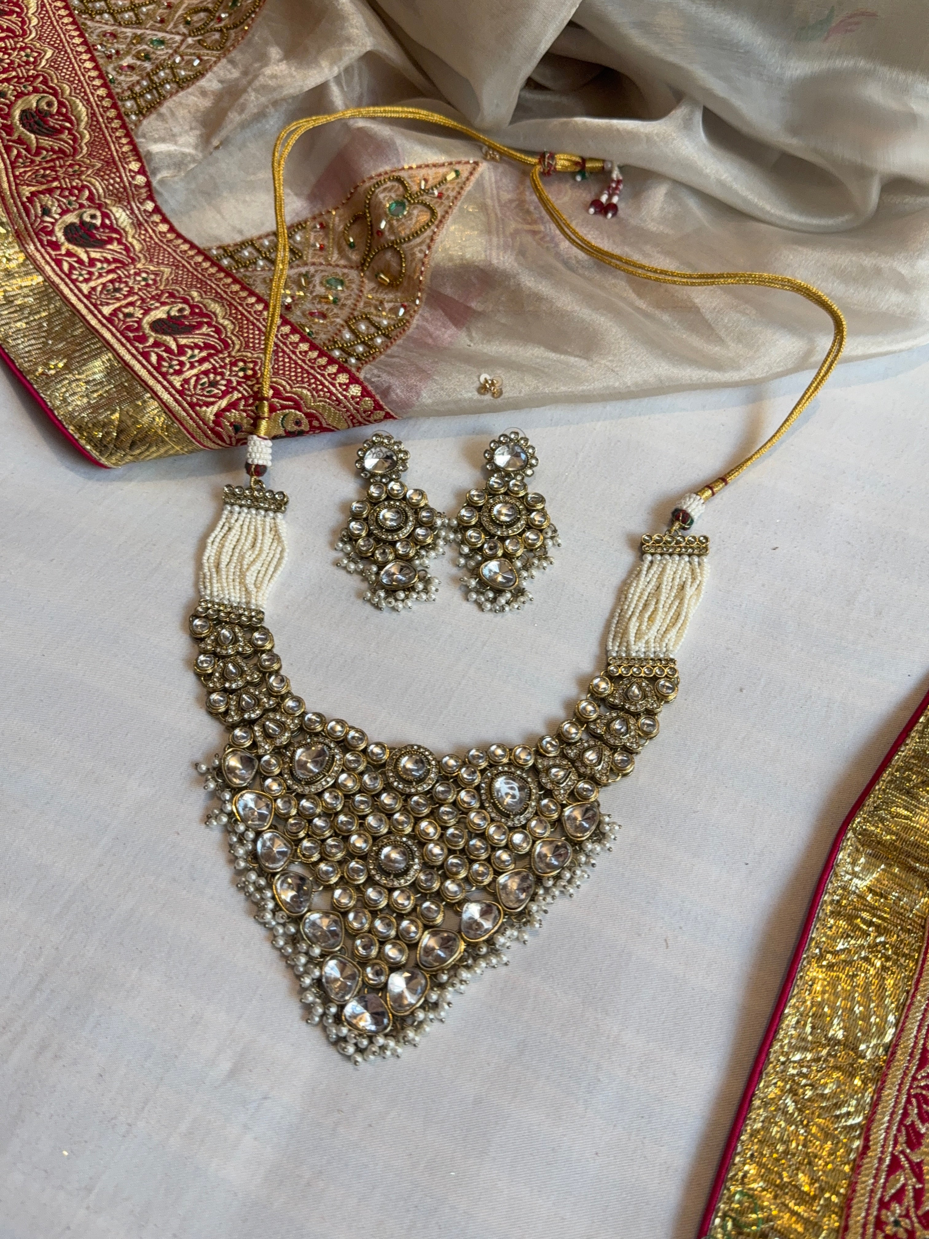 CHANDBALI POLKI NECKLACE AND EARING SET