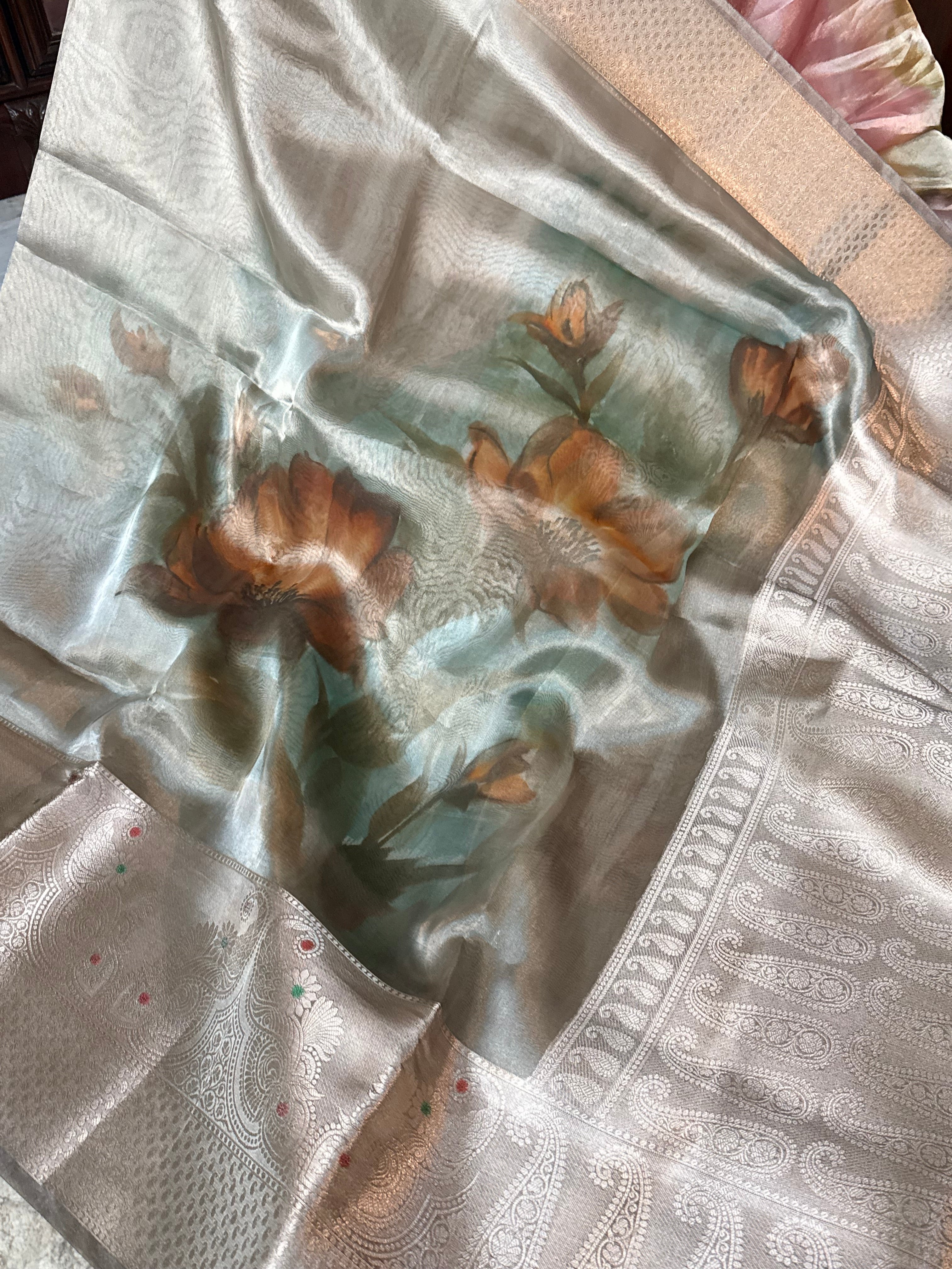 Tissue silk handbrush dyed kadhwa weaving banarasi saree