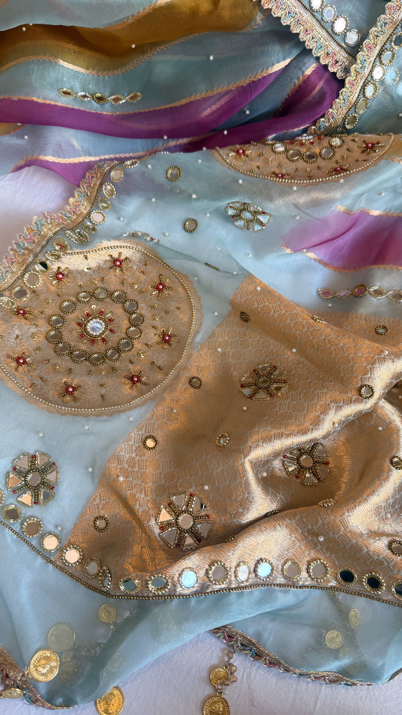Rang birangi 2.0 - Kora silk mirrorwork hand embroidered rangkaat saree