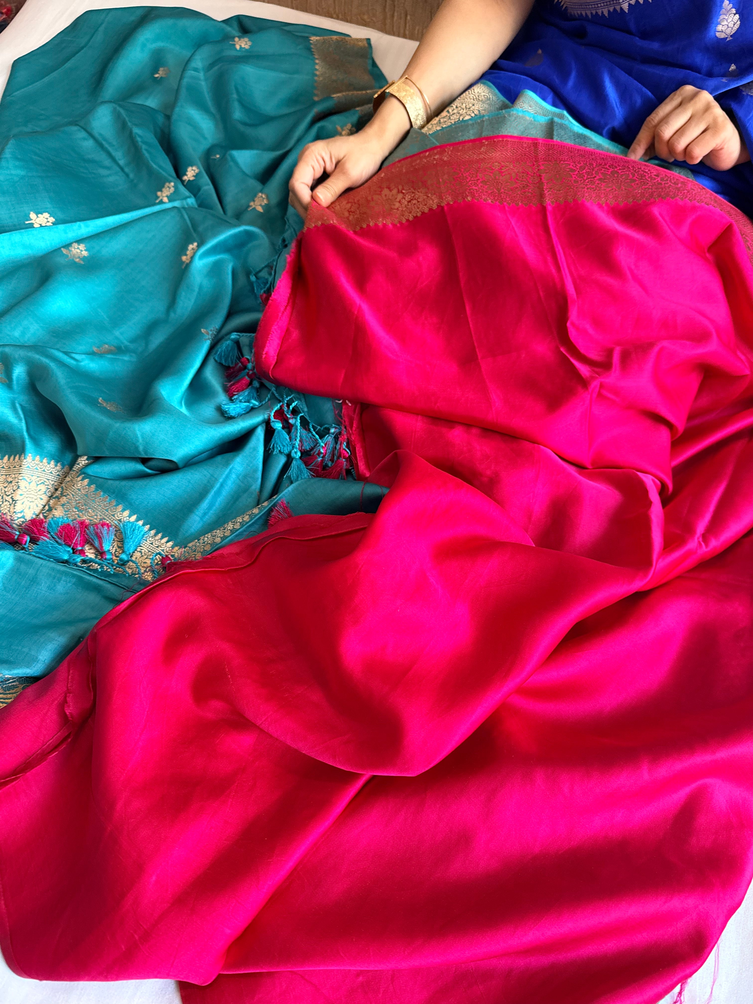 Firozi blue banarasi mashru silk kadhwa buti saree
