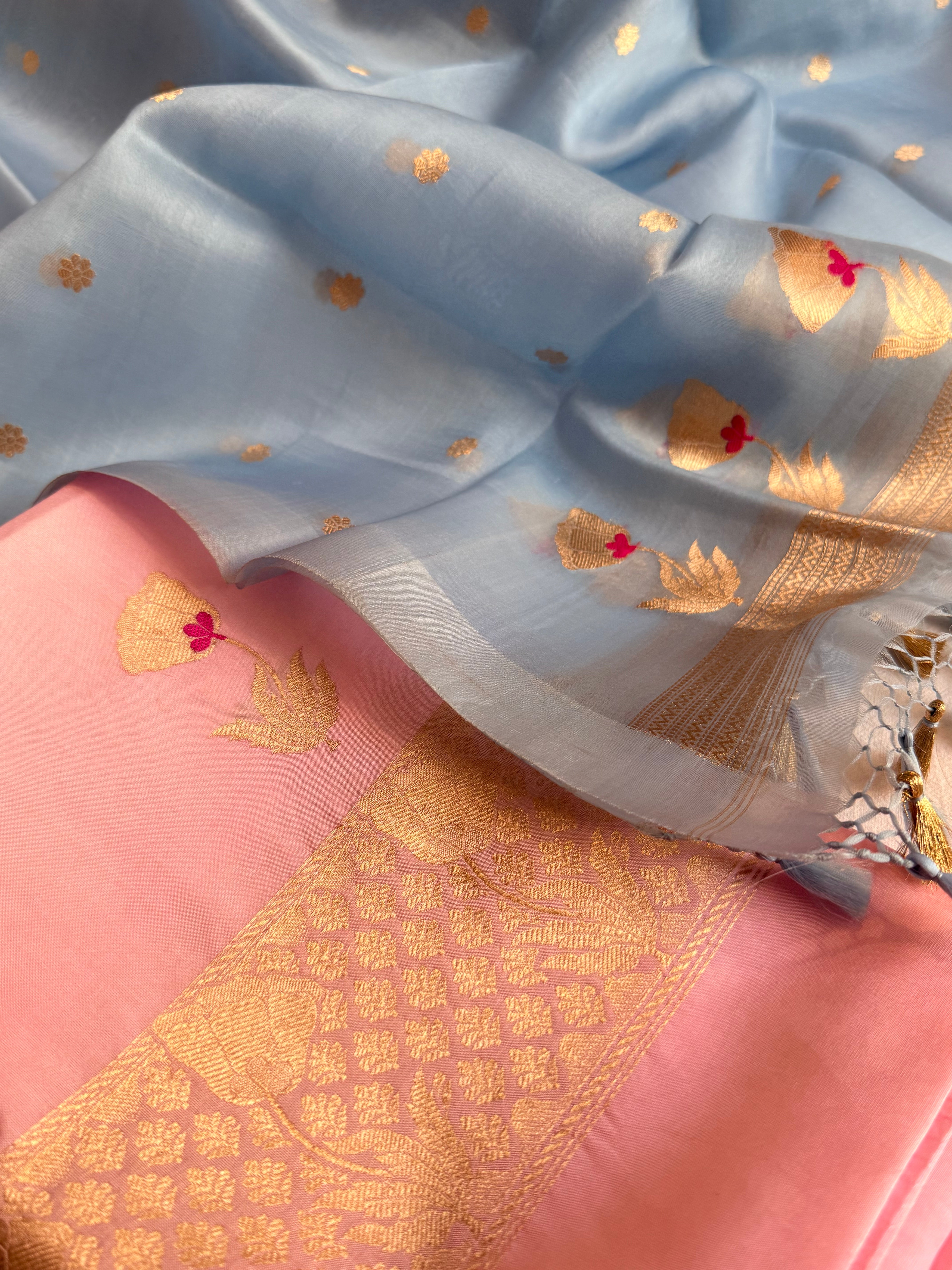Rose buta spun chiniya silk kadhwa buti suit set