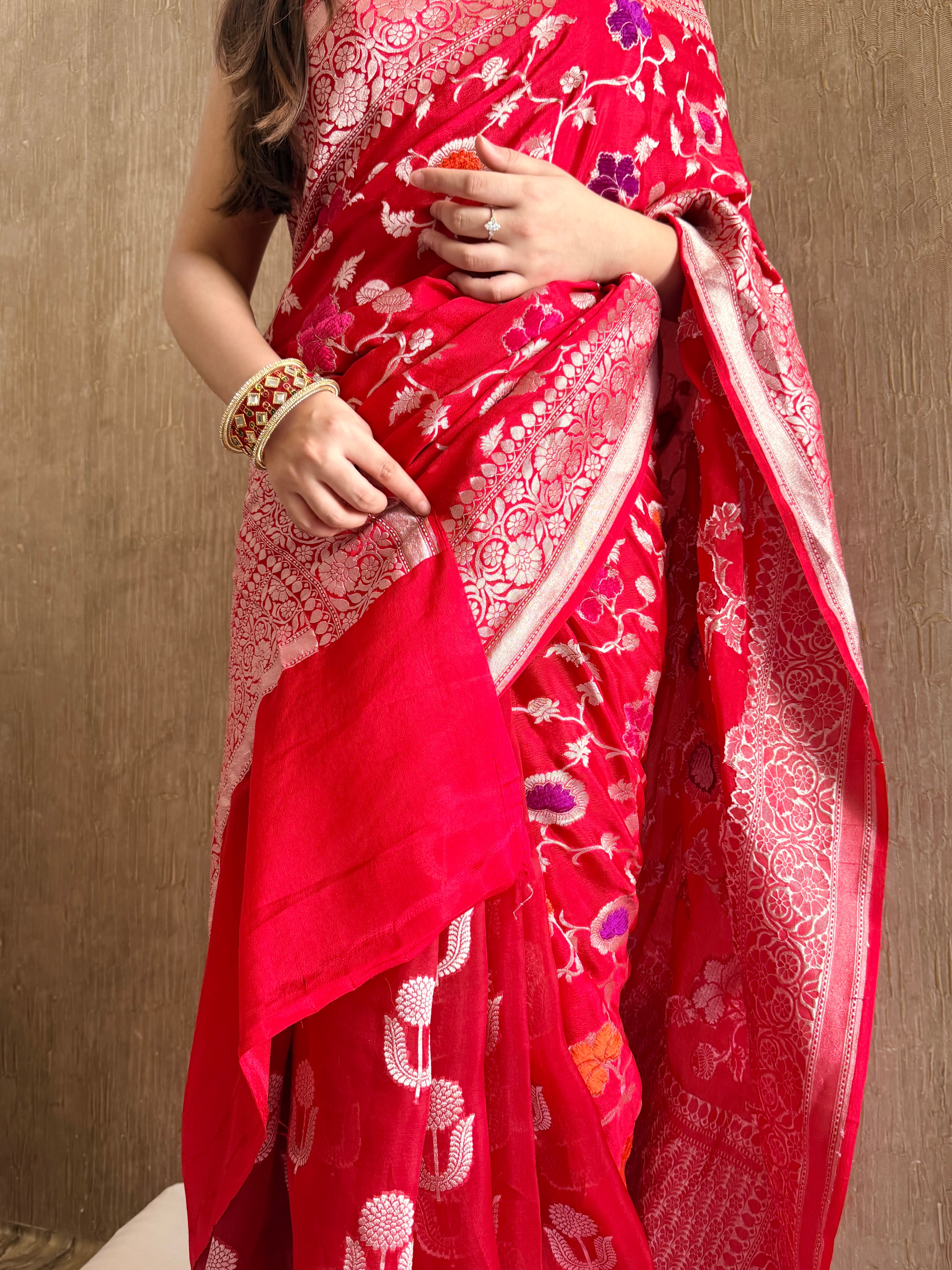 Fusion edit - Banarasi gorgette velvet meenakari kadhwa saree