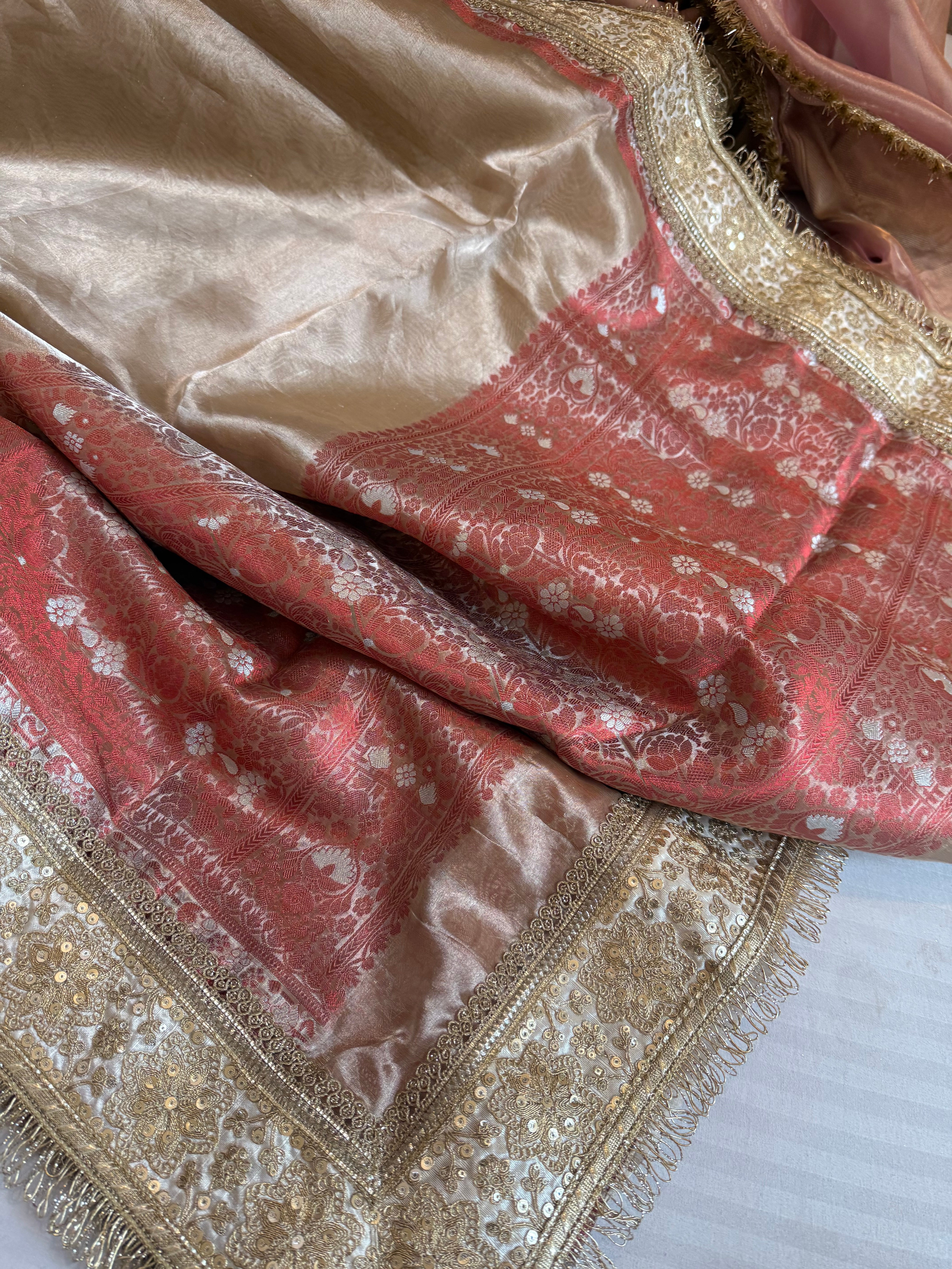 Maharani champagne gold tissue silk kadhwa gotapatti saree
