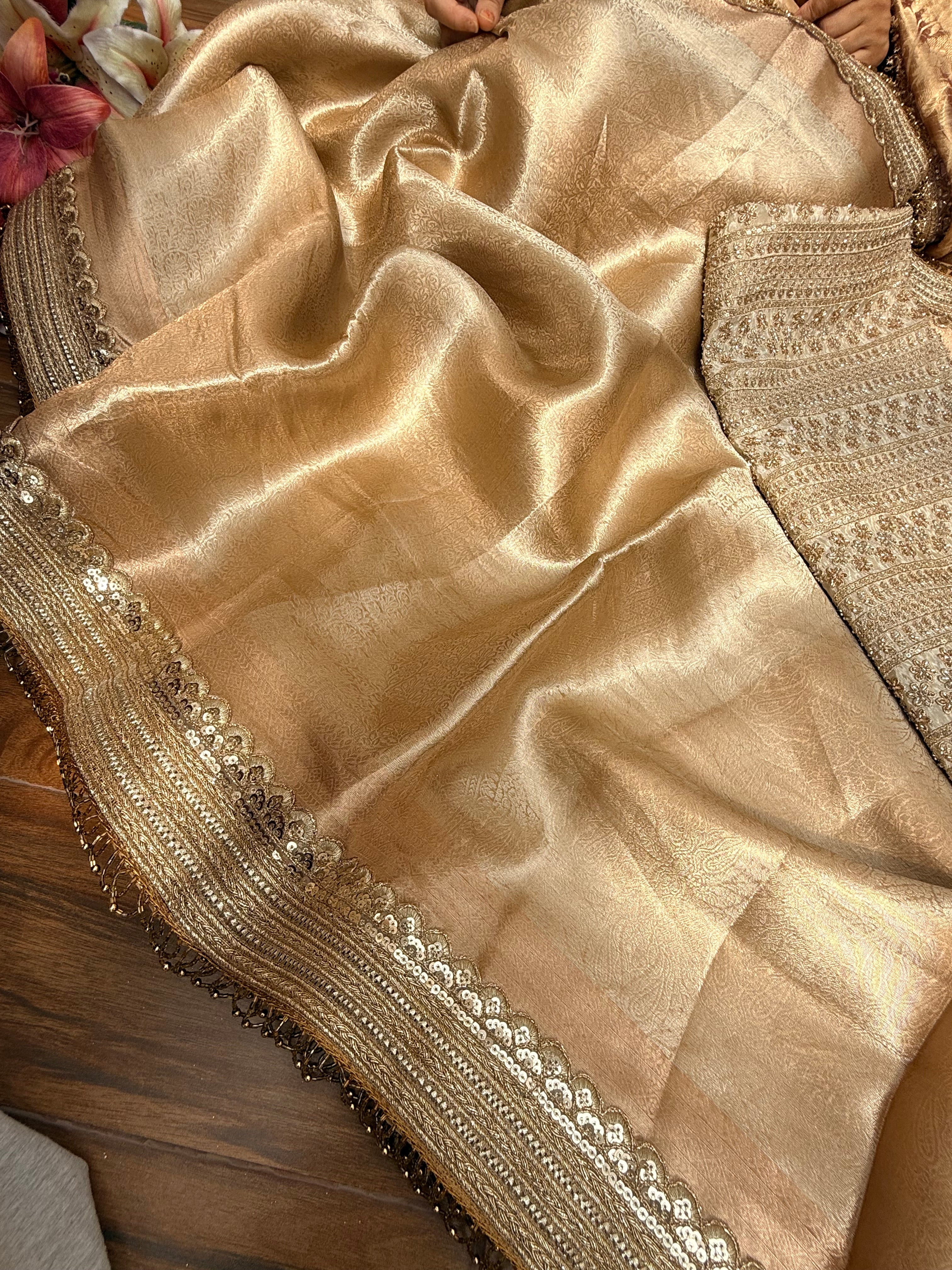Tyohaar edit - Molten gold sona rupa tissue brocade saree with zardozi blouse