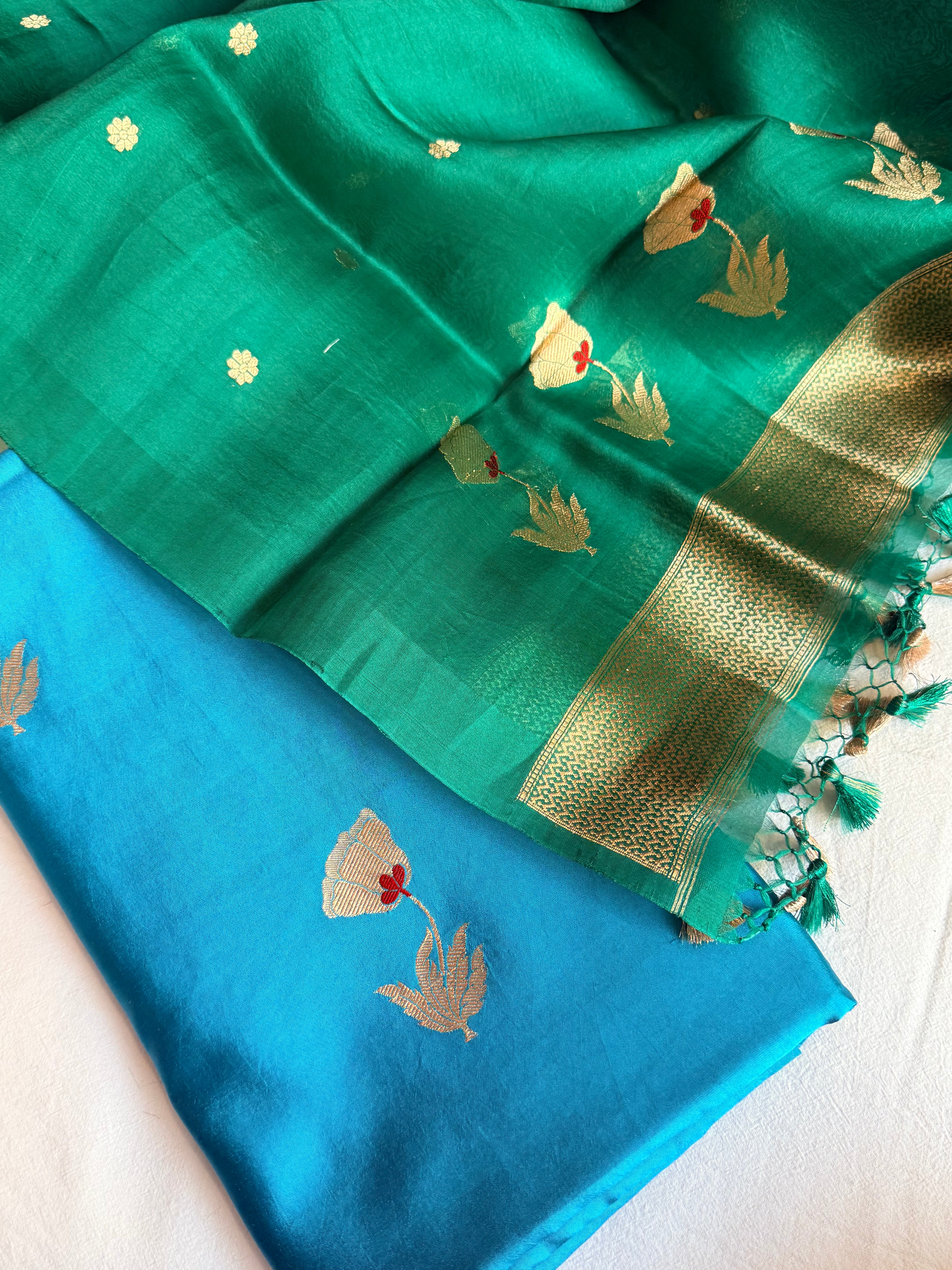 Rose buta spun chiniya silk kadhwa buti suit set